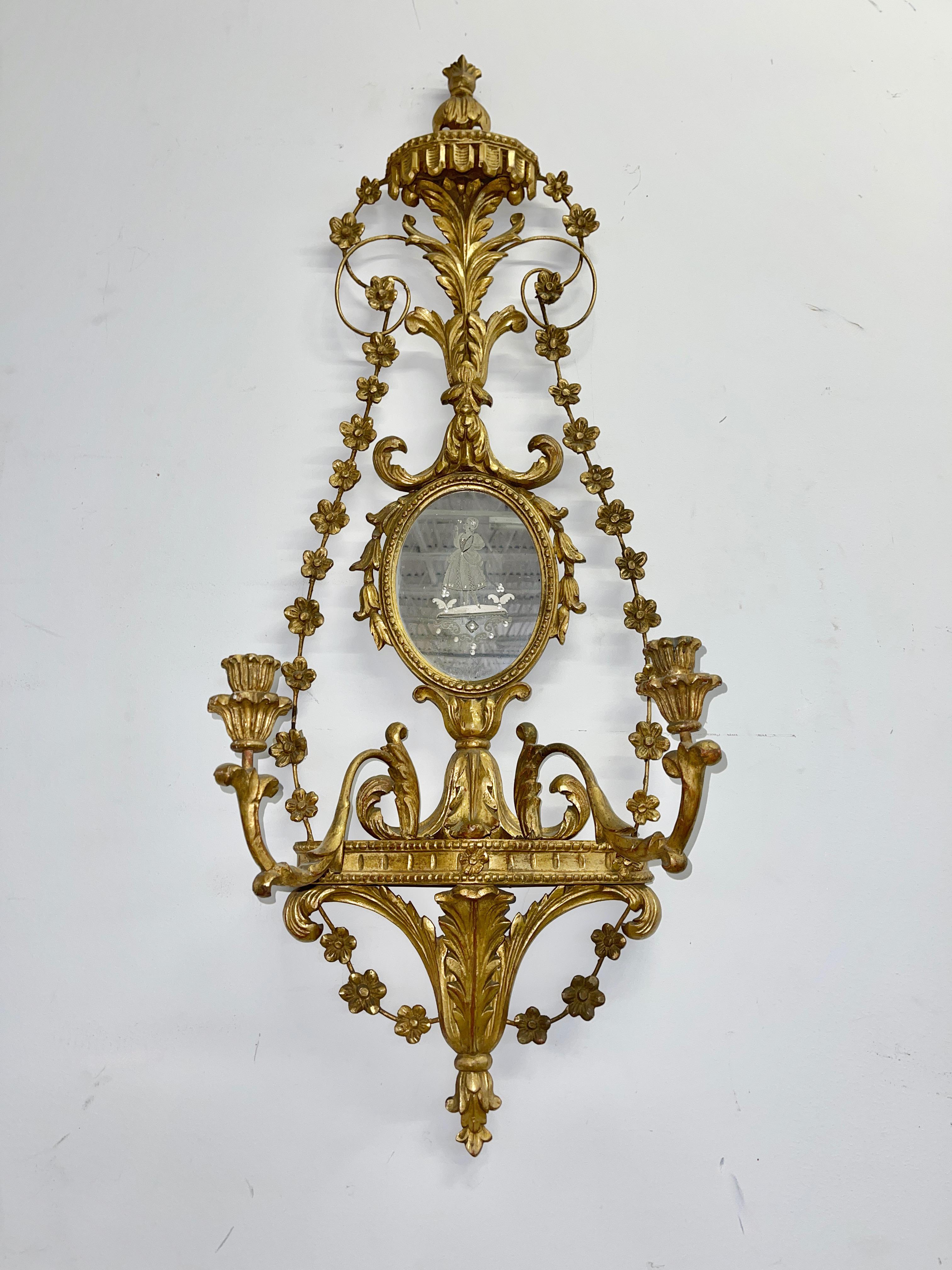 Pair of Italian Girondole Candelabra Mirrors For Sale 3