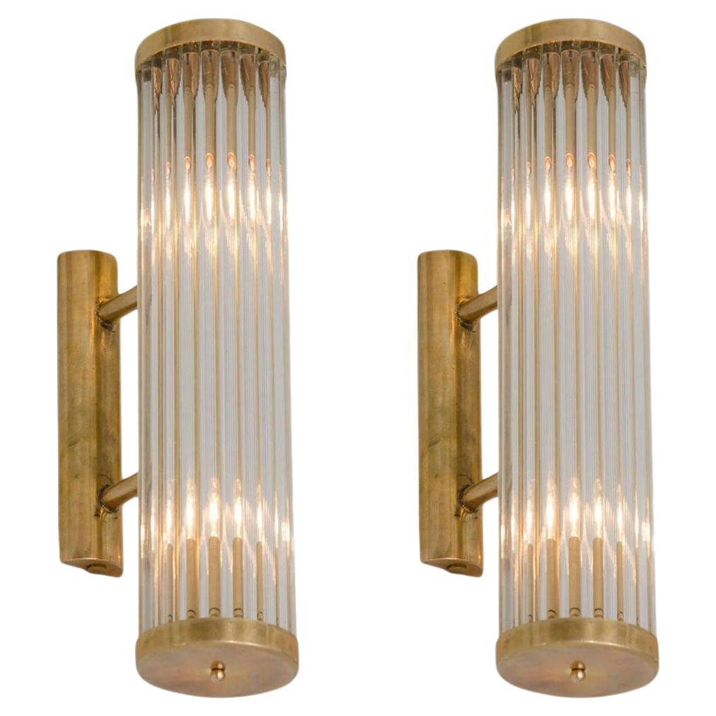 Pair of Italian glass and Brass Arm Wall Lights IP44 bathroom rated