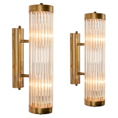 Pareja de apliques italianos de cristal y latón IP44 para cuarto de baño