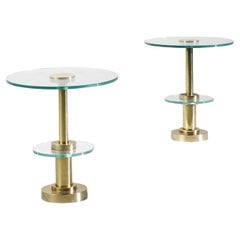 Vintage Pair of Italian Glass and Brass Side Tables from the Late 20th Century 