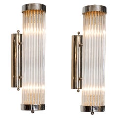 Pair of Italian glass and Nickel Arm Wall Lights IP44 bathroom rated