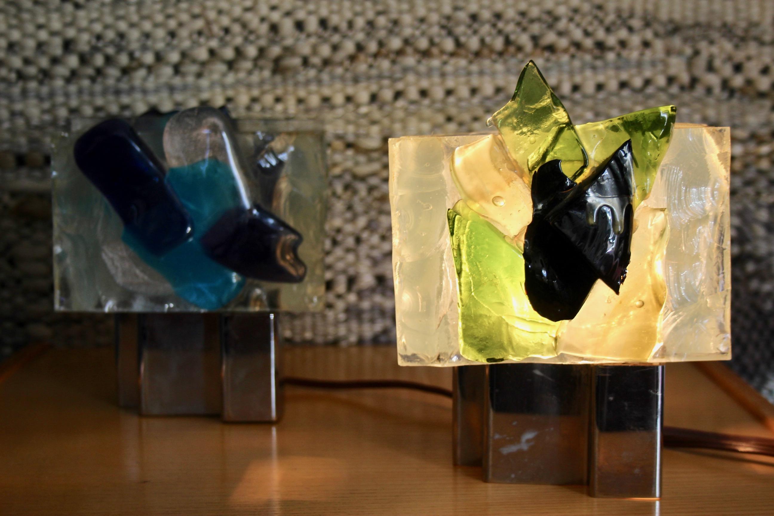 Pair of Italian glass and metal table lamp For Sale 9