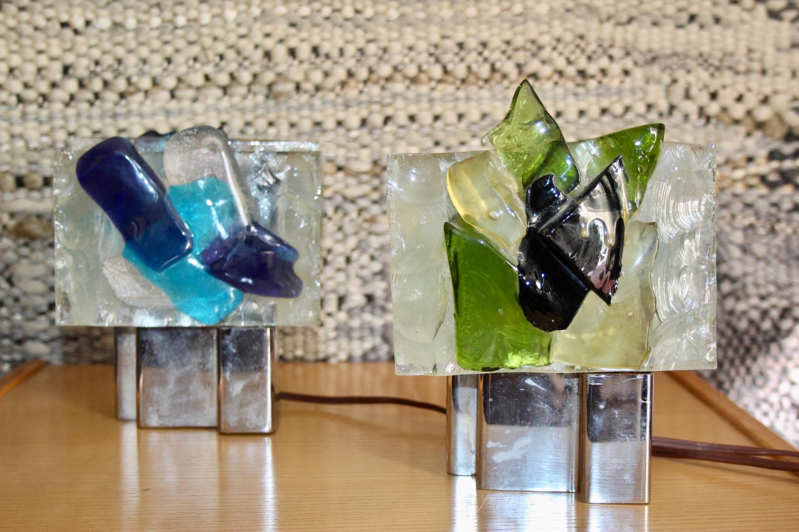 Pair of Italian glass and metal table lamp For Sale 10