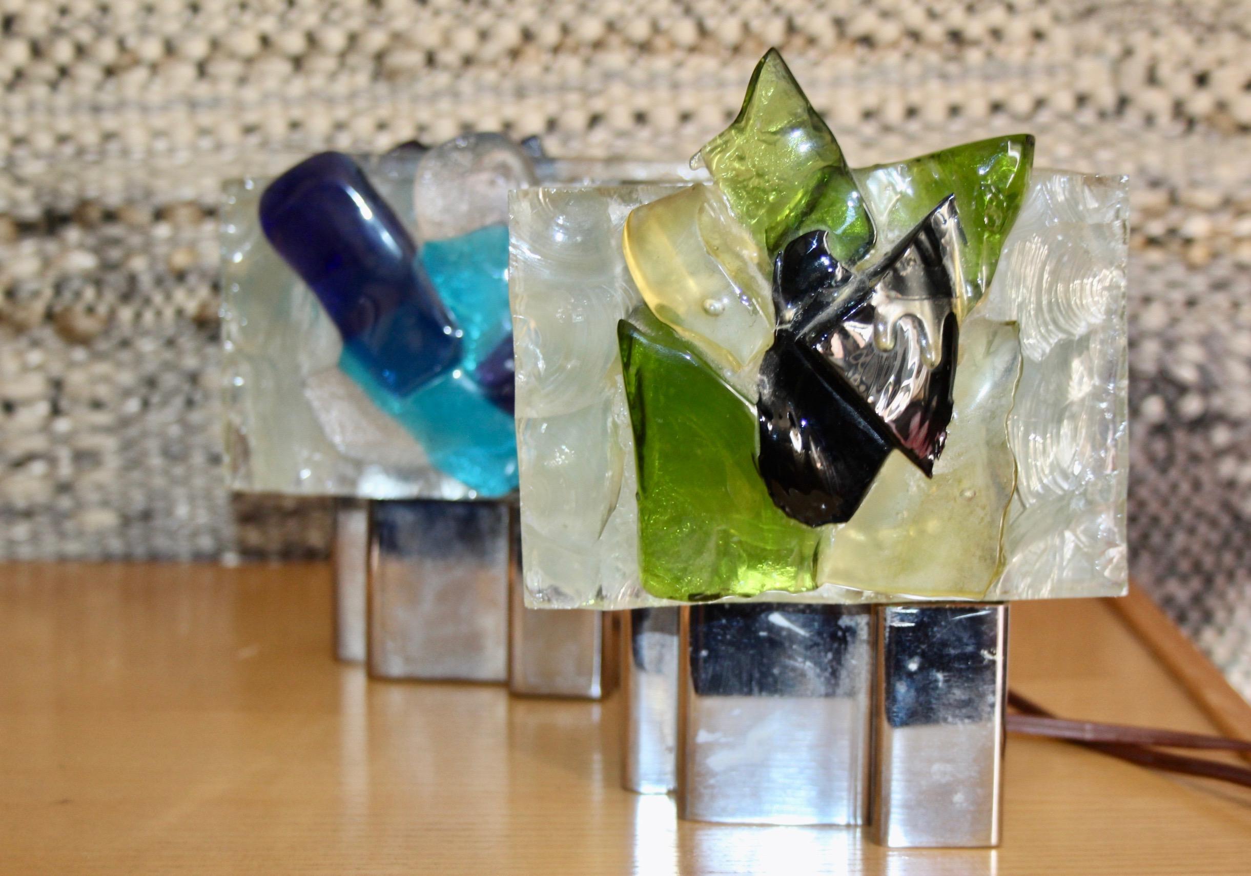 Pair of Italian glass and metal table lamp For Sale 11