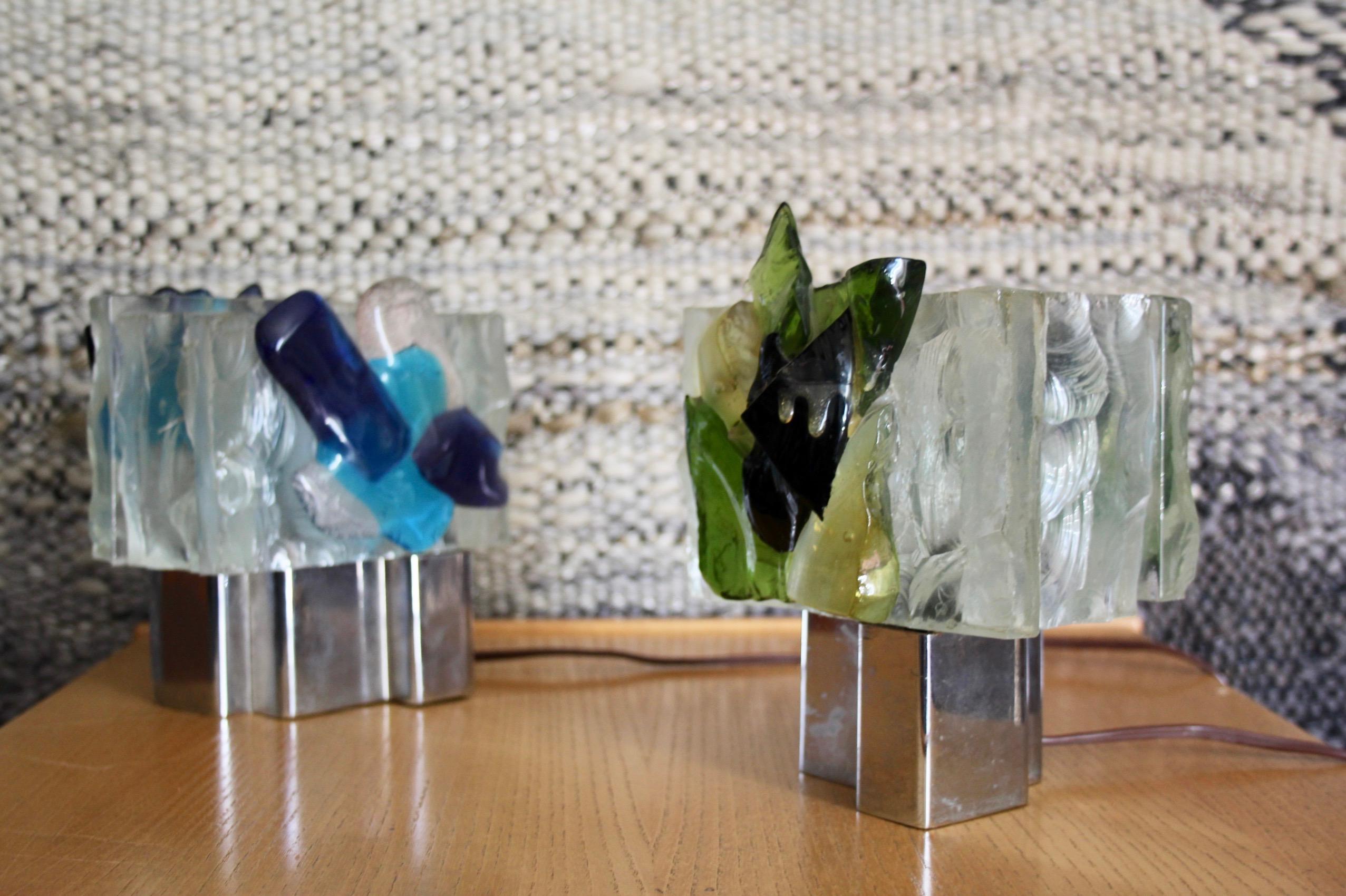 Pair of Italian glass and metal table lamp For Sale 12