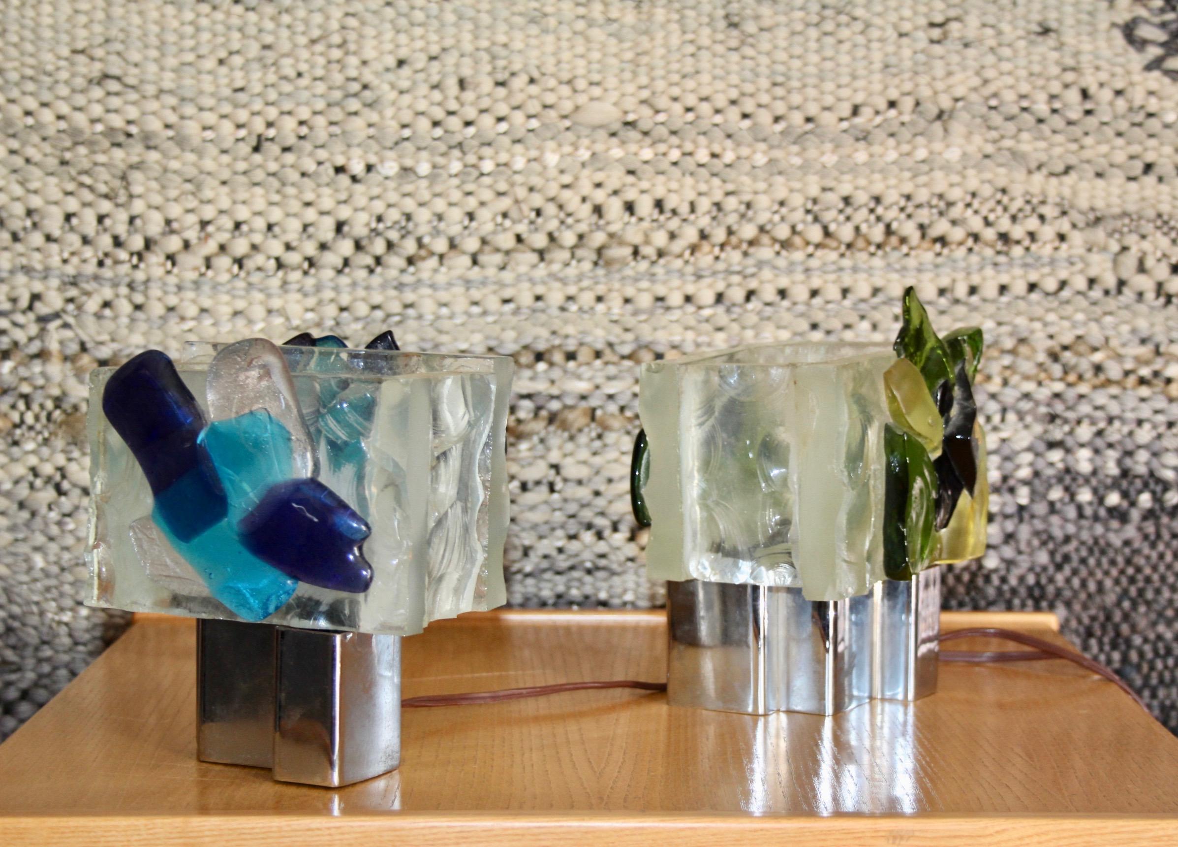 Pair of Italian glass and metal table lamp For Sale 14