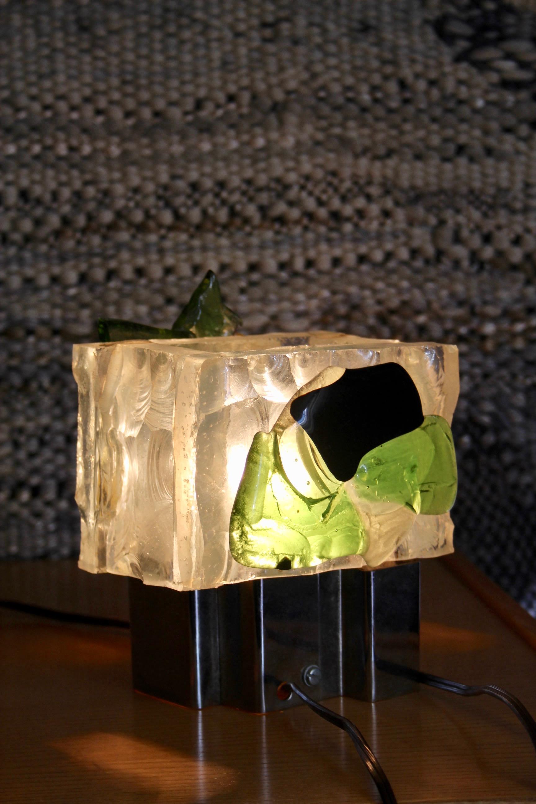 Metal Pair of Italian glass and metal table lamp For Sale