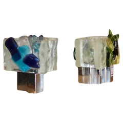 Pair of Italian glass and metal table lamp