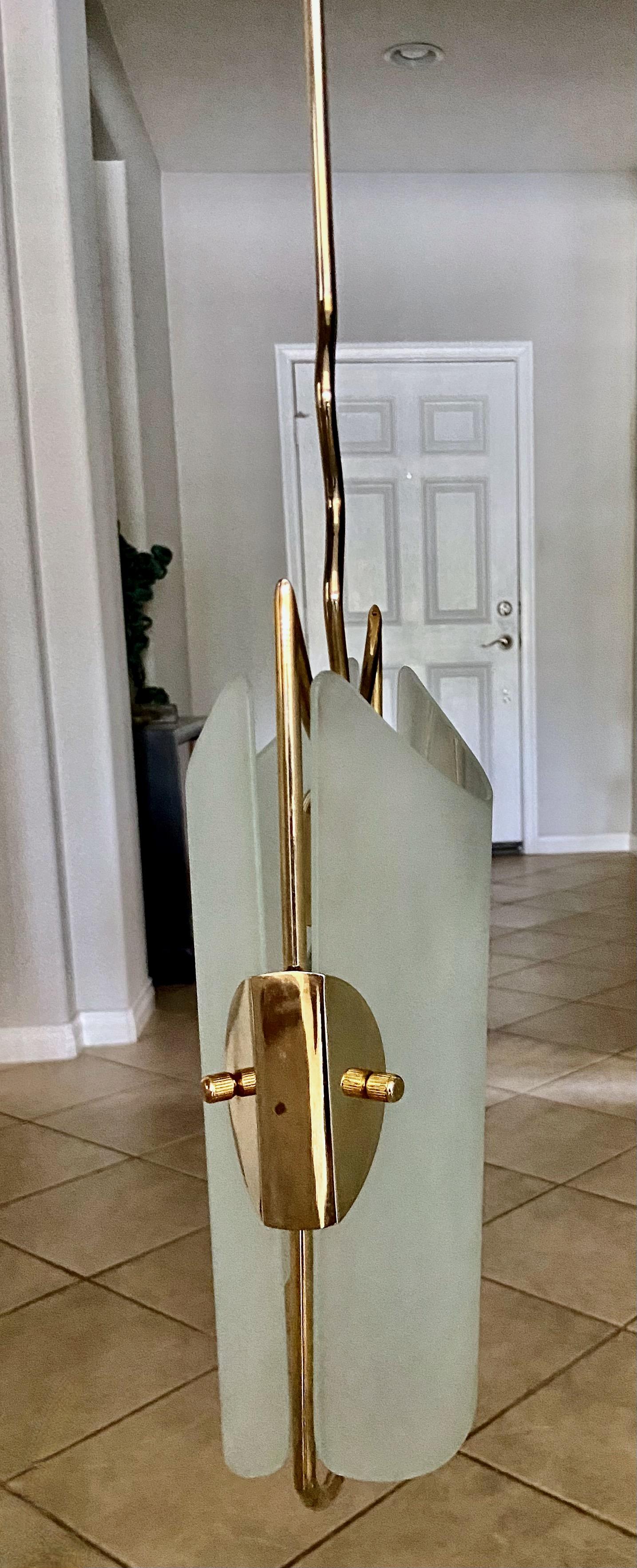Pair of Italian Glass Brass Pendants Ceiling Lights For Sale 9