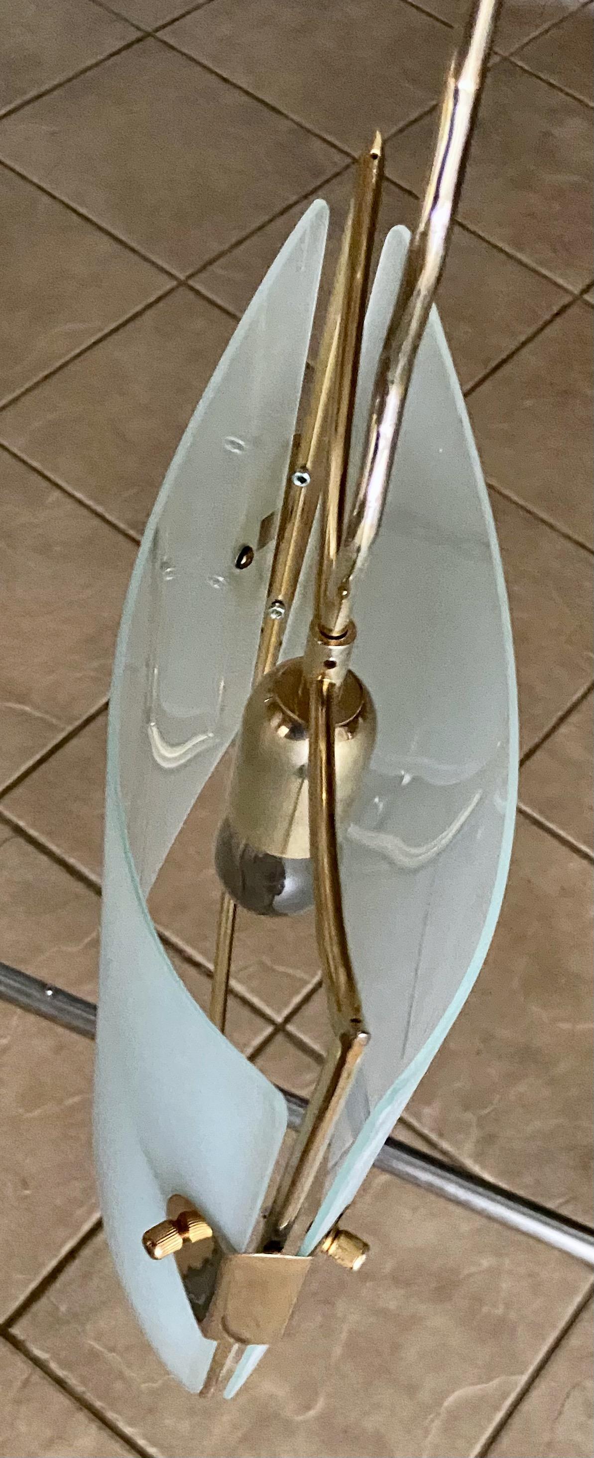 Pair of Italian Glass Brass Pendants Ceiling Lights For Sale 11