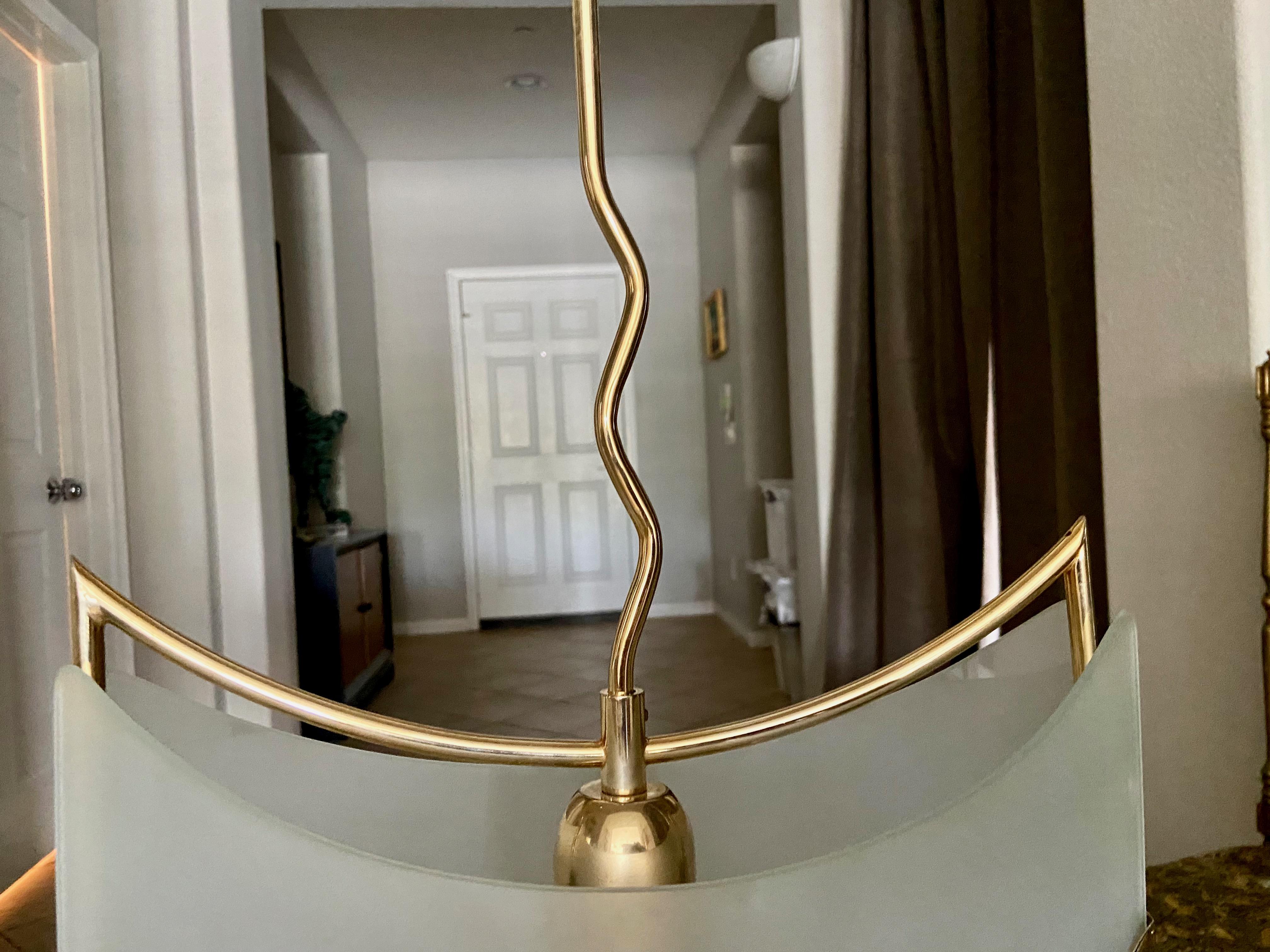Pair of Italian Glass Brass Pendants Ceiling Lights For Sale 12