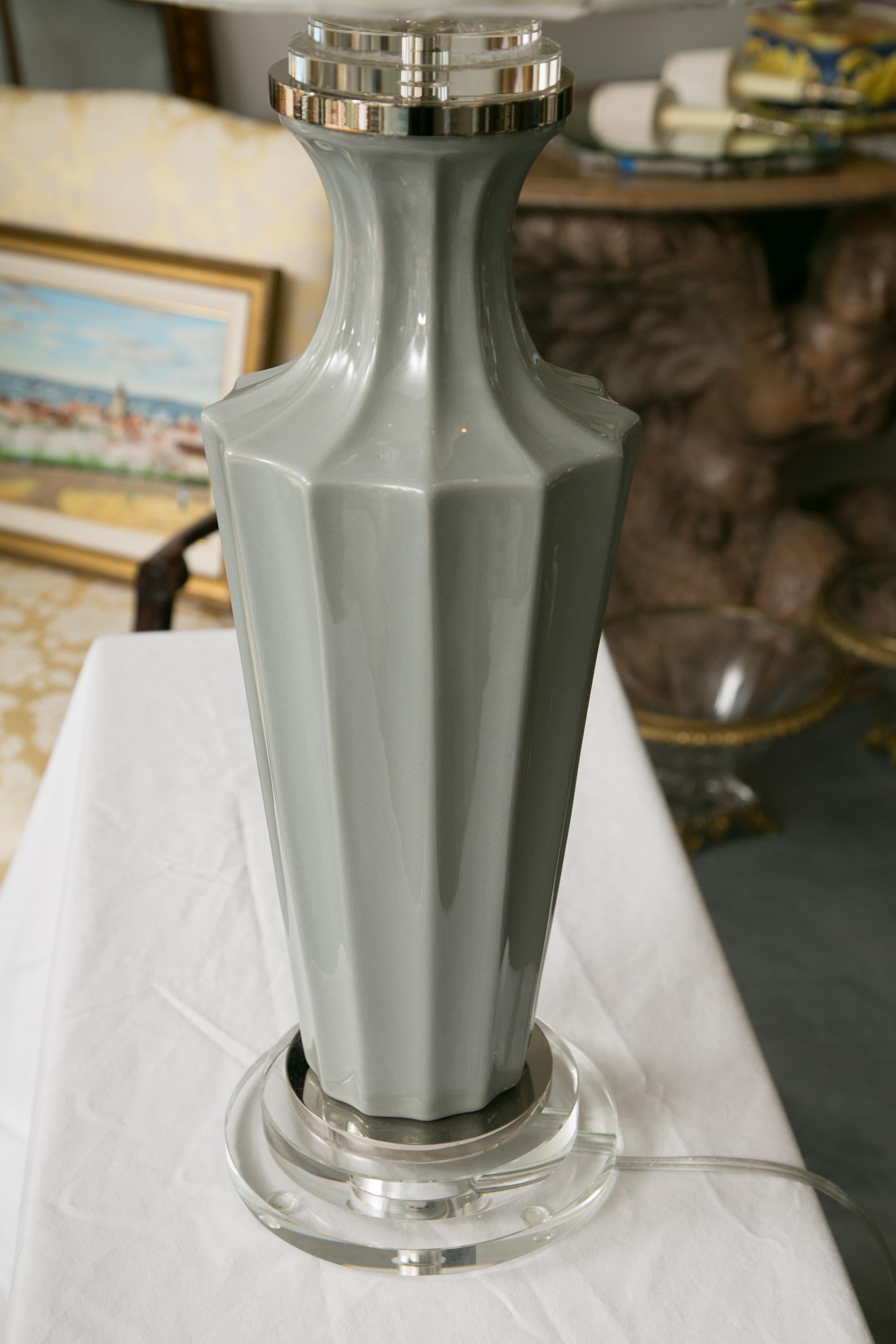 Hand-Crafted Pair of Italian Glass Gray Vases as Table Lamps