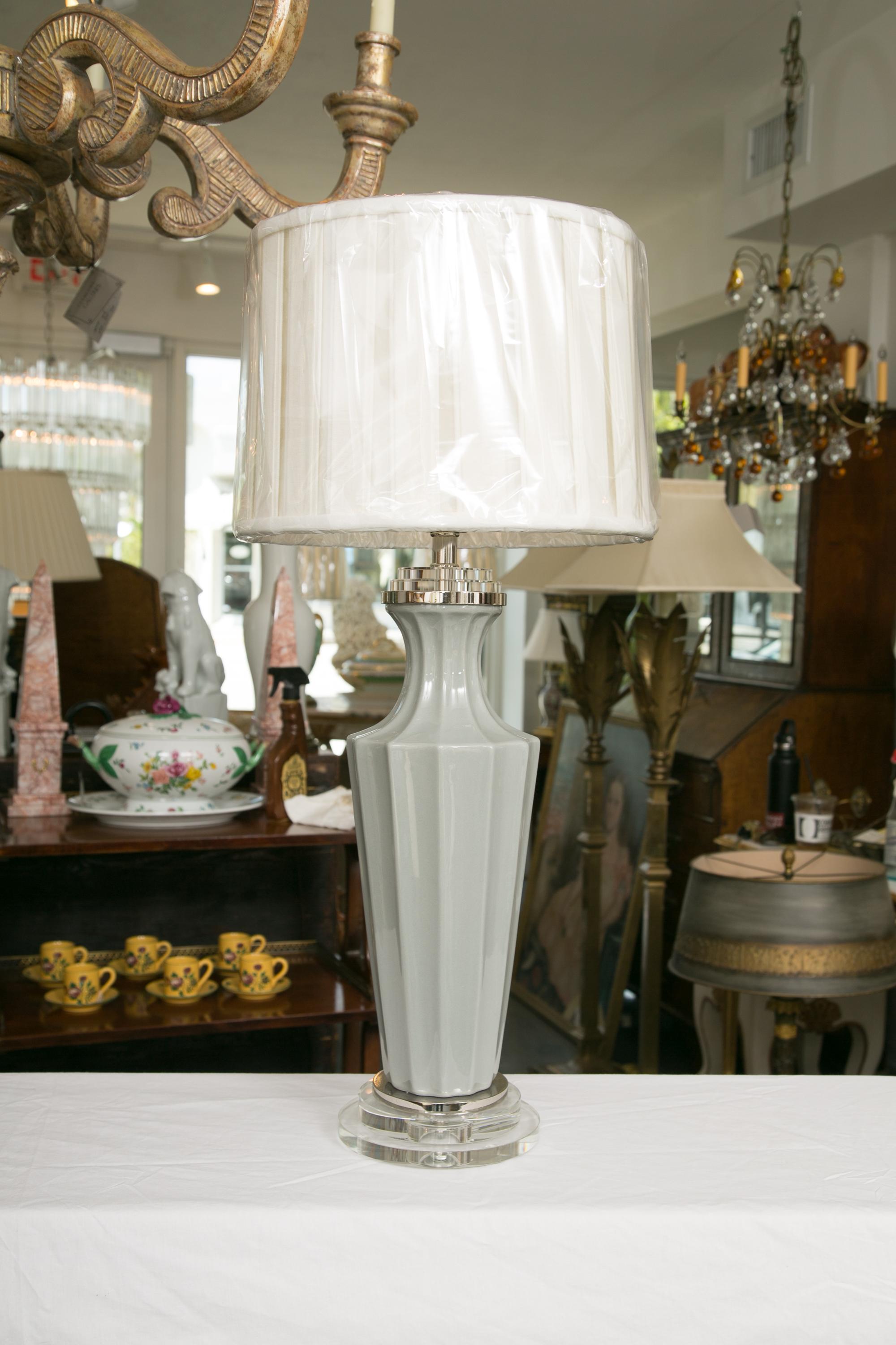 Contemporary Pair of Italian Glass Gray Vases as Table Lamps