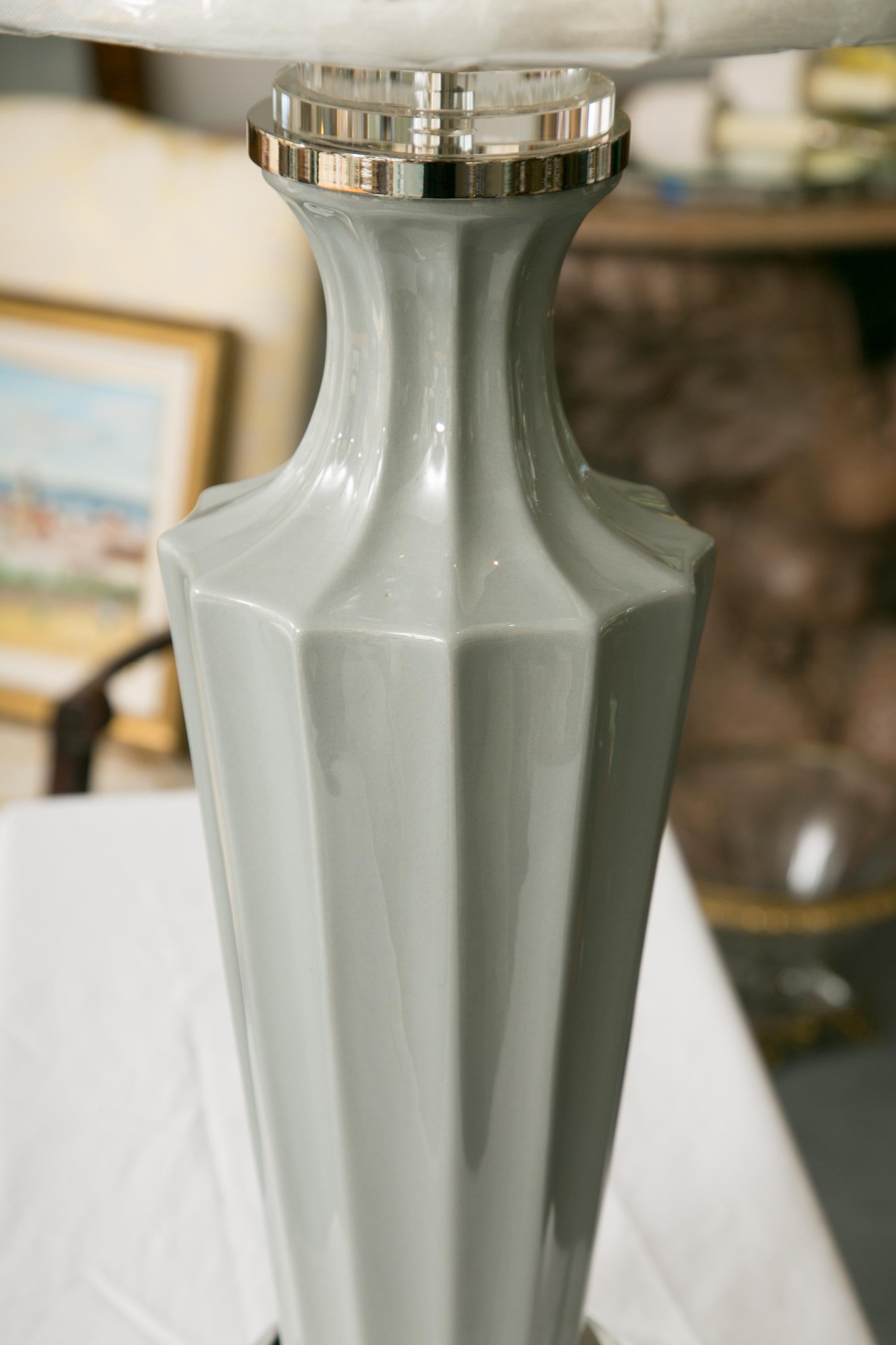 Plexiglass Pair of Italian Glass Gray Vases as Table Lamps