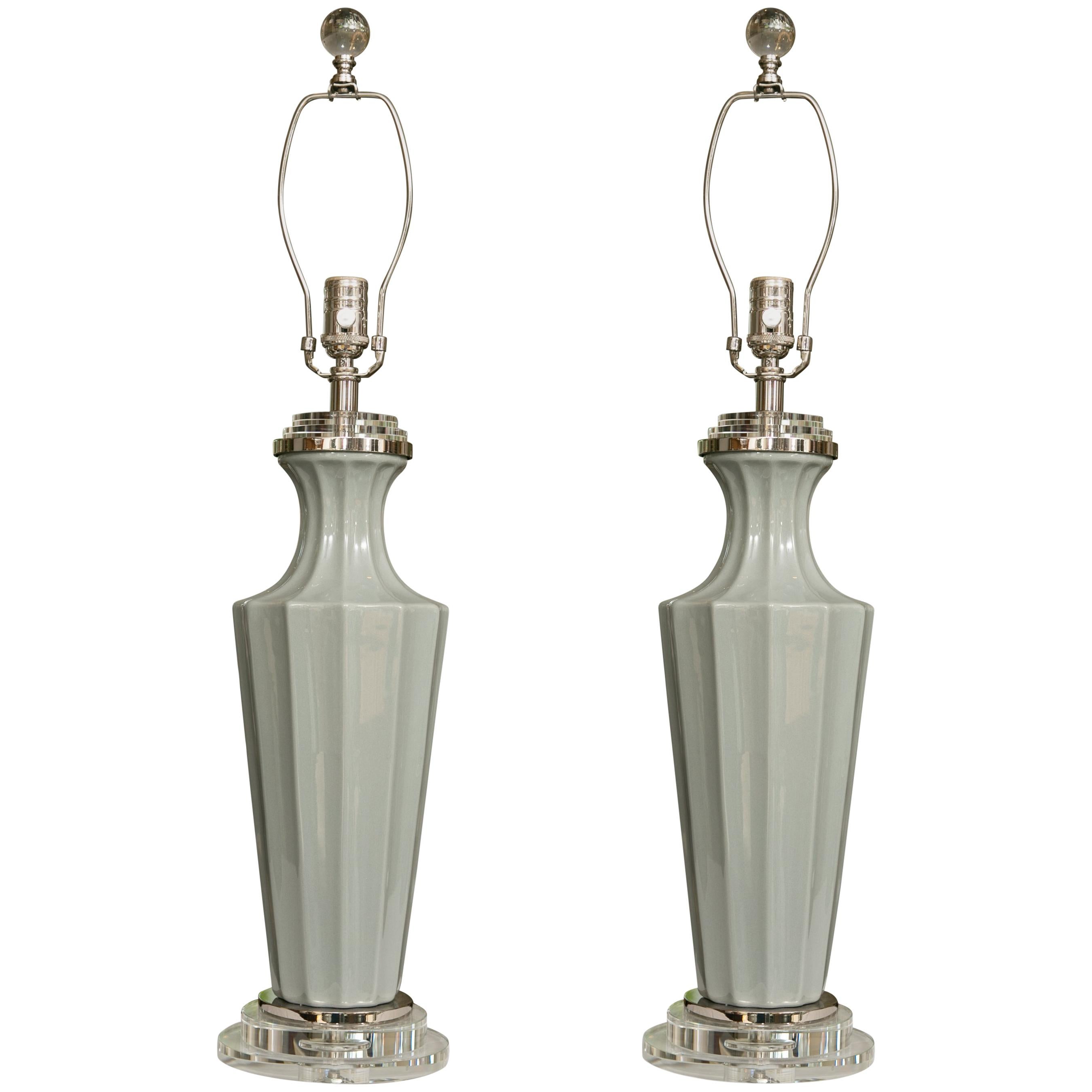Pair of Italian Glass Gray Vases as Table Lamps