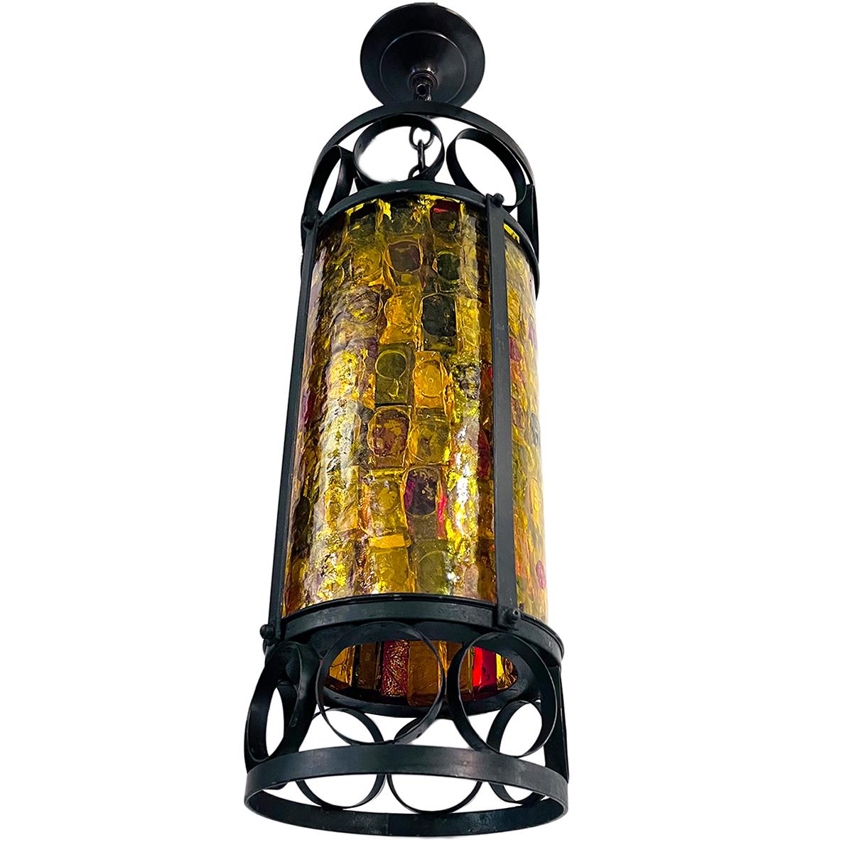 Pair of circa 1950s Italian molded glass lantern with 3 interior lights.

Measurements:
Present drop: 30