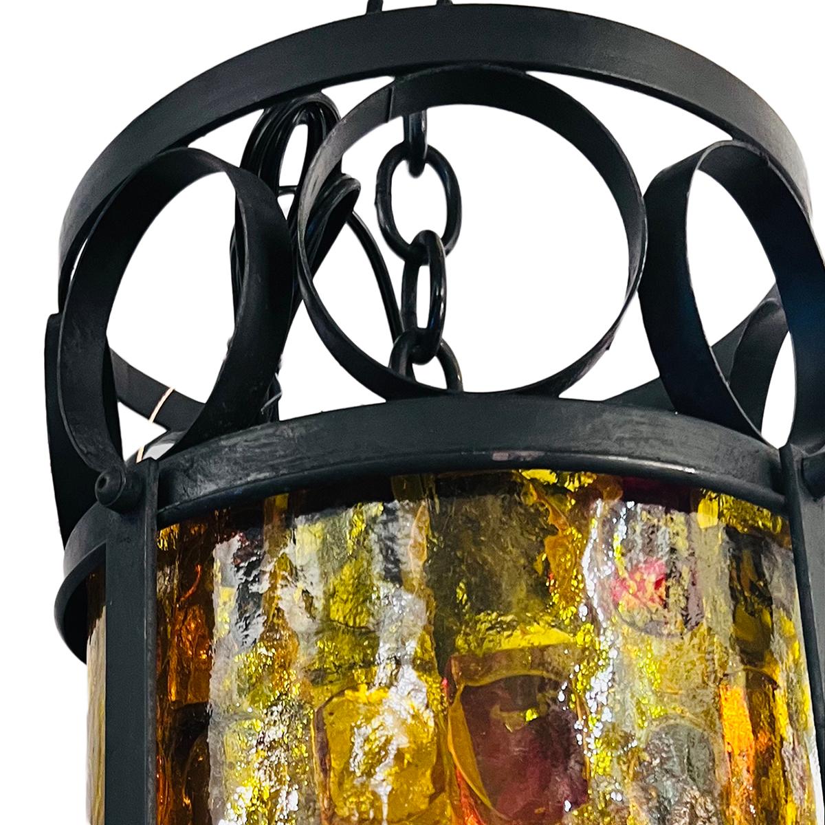 Pair of Italian Glass Iron and Glass Lanterns, Sold Individually In Good Condition For Sale In New York, NY