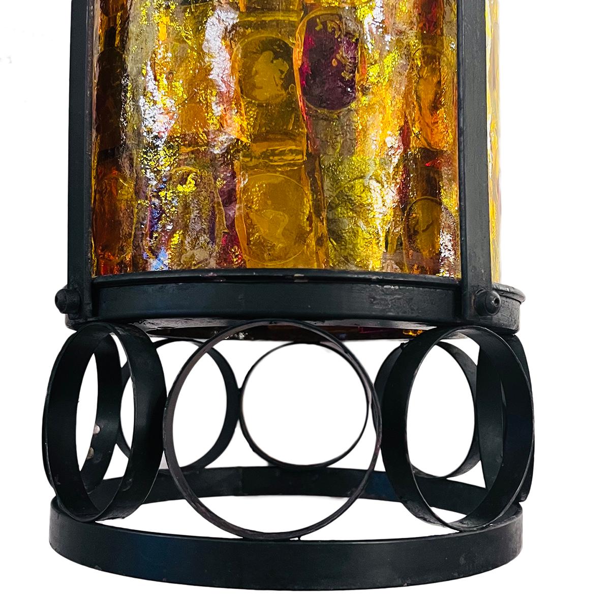 Mid-20th Century Pair of Italian Glass Iron and Glass Lanterns, Sold Individually For Sale