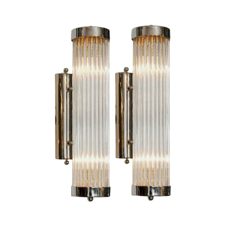 Pair of Italian Glass Rod Sconces For Sale