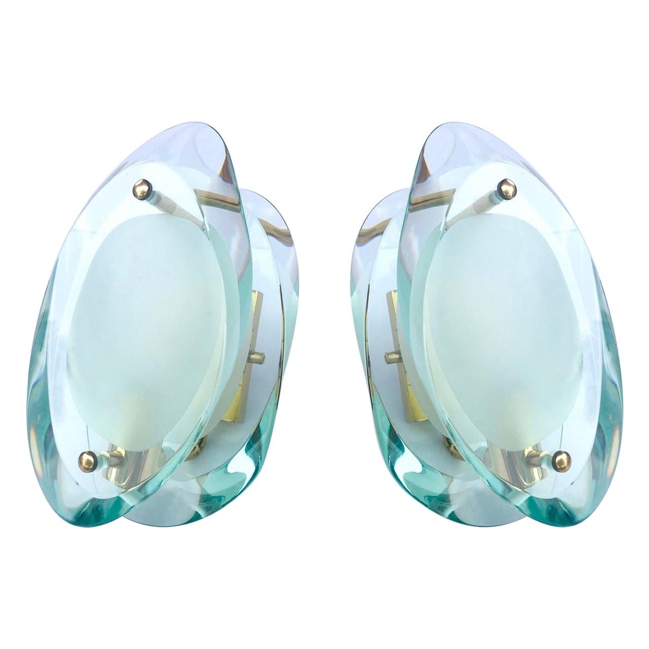 Pair of Italian Glass Sconces by Max Ingrand for Fontana Arte, 1960s