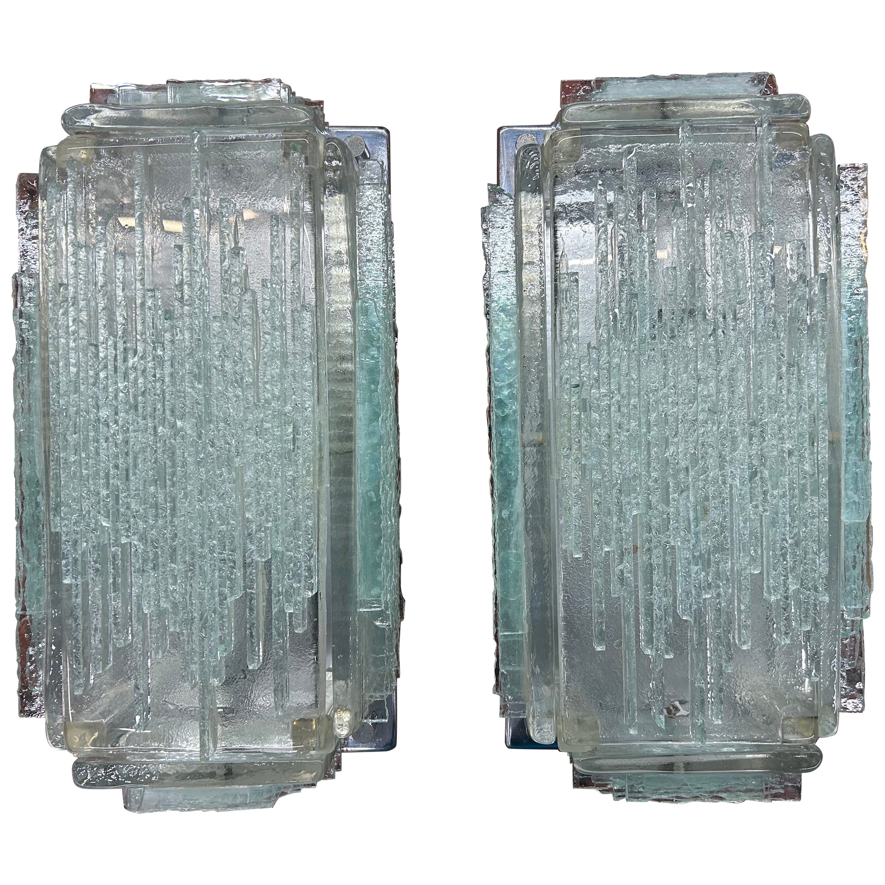 Pair Of Italian Glass Sconces By Poliarte For Sale