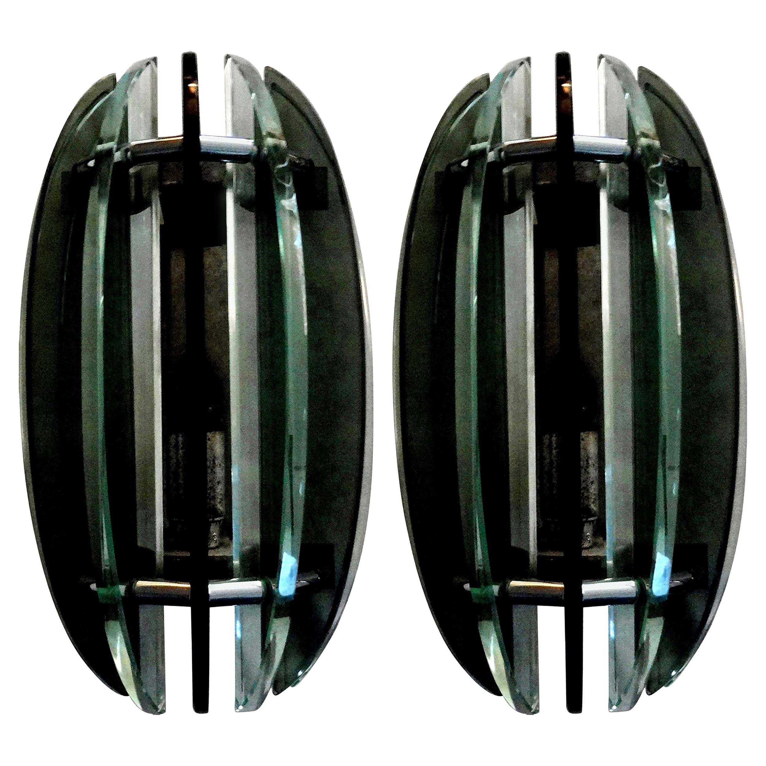 Pair of Italian Glass Sconces, Fontana Arte Style