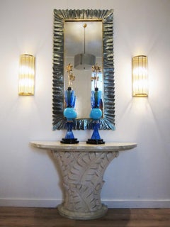 Pair of Italian Glass and Brass Wall Lights, Gabriella Crespi style, in Stock