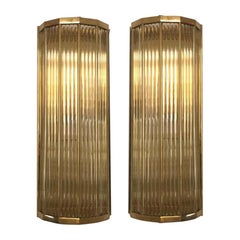 Pair of Italian Glass and Brass Wall Lights, Gabriella Crespi style, in Stock