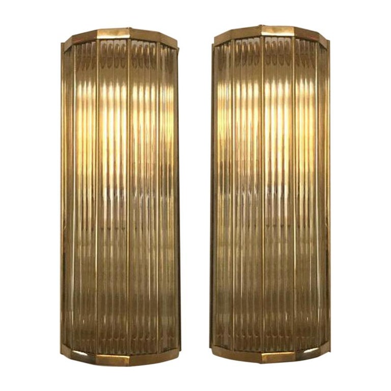 Pair of Italian Glass Wall Lights, Art Deco Style For Sale