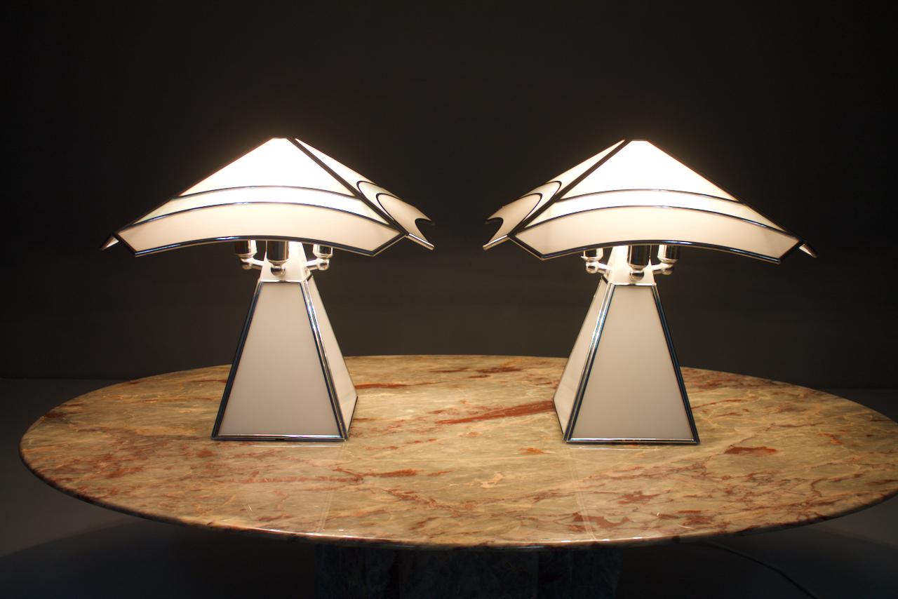 Late 20th Century Pair of Italian Glass Table Lamps 1980s Tiffany Style For Sale