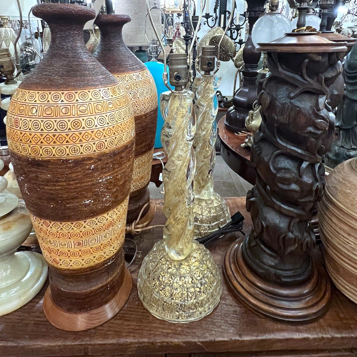 Mid-20th Century Pair of Italian Glass Table Lamps For Sale