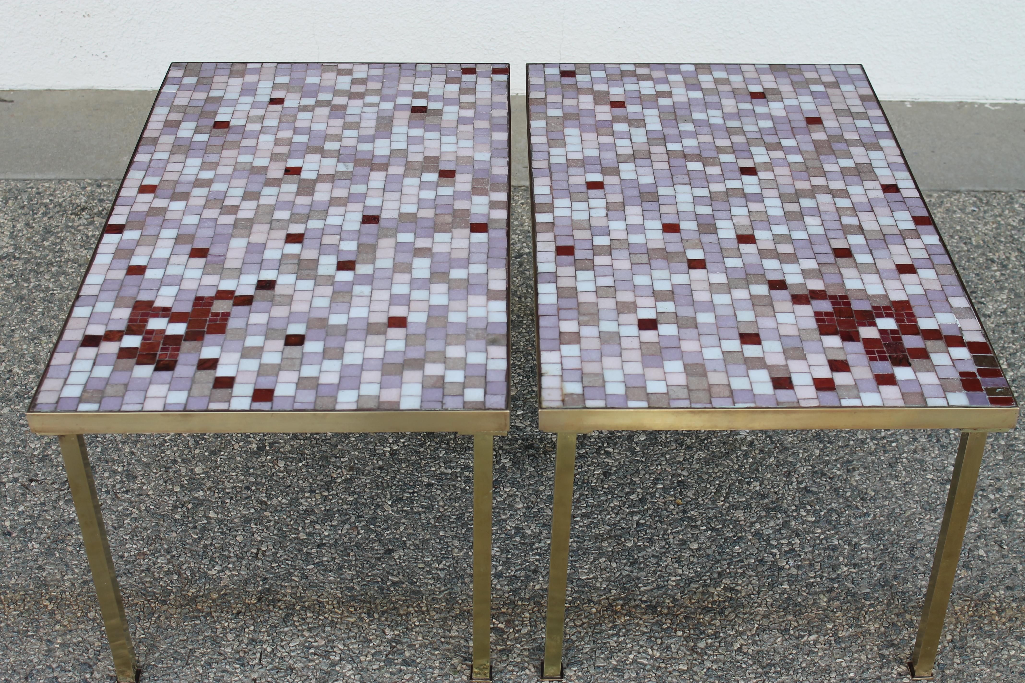 Mid-Century Modern Pair of Italian Glass Tile Tables in the style of Harvey Probber
