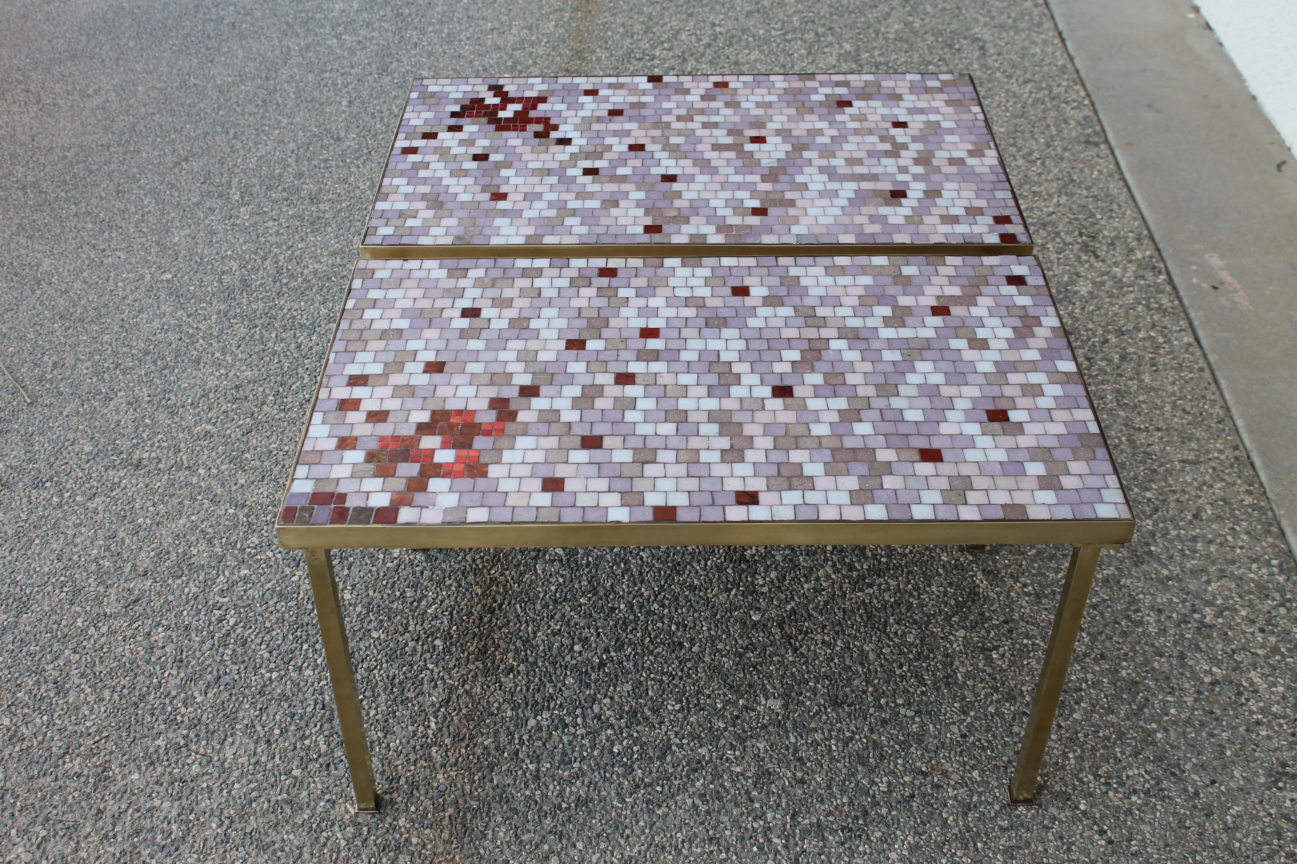 American Pair of Italian Glass Tile Tables in the style of Harvey Probber