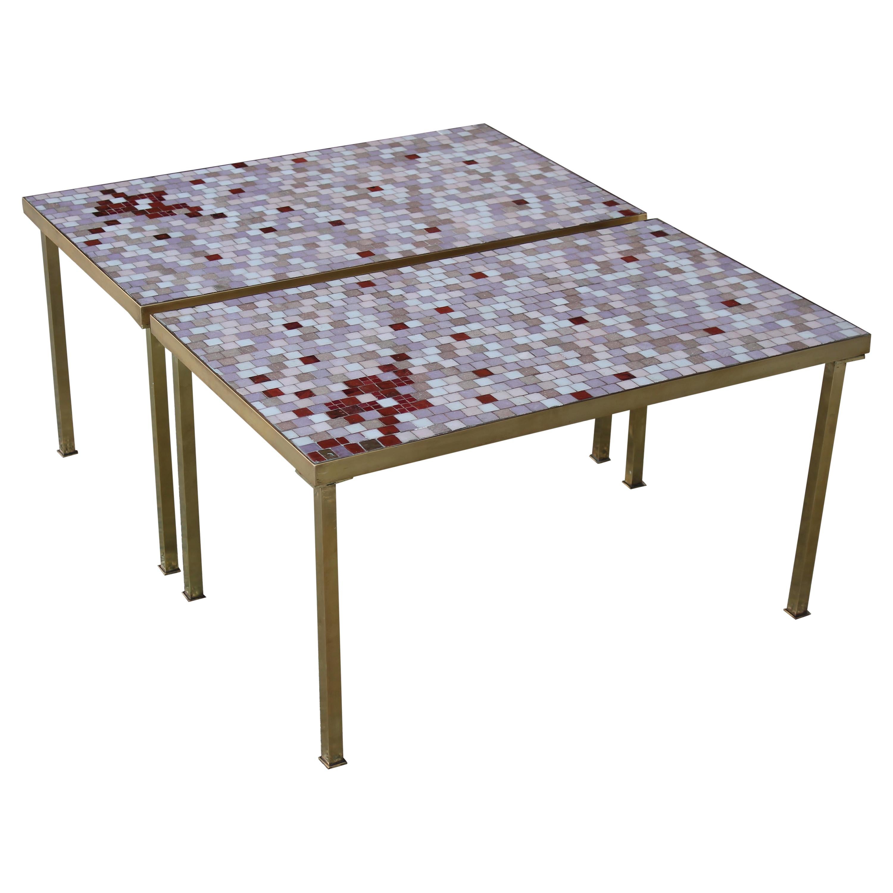 Pair of Italian Glass Tile Tables in the style of Harvey Probber