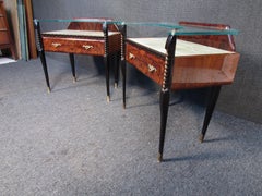 Pair of Italian Glass Top Nightstands