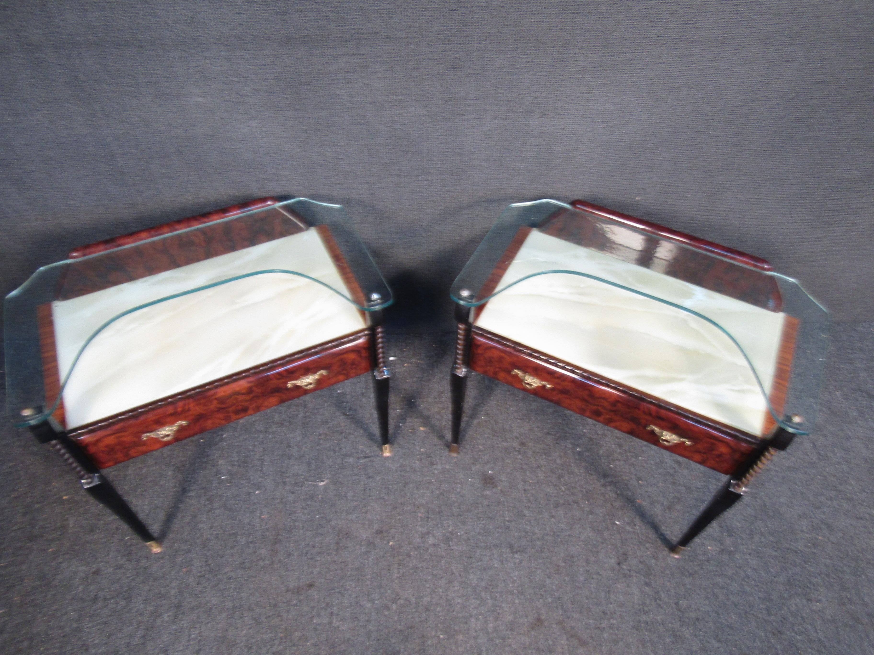 20th Century Pair of Italian Glass Top Nightstands For Sale