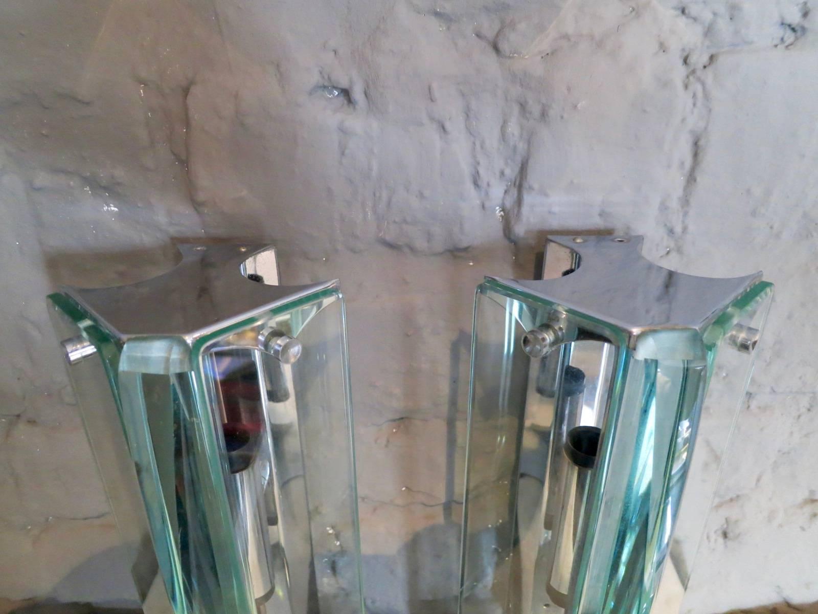 Modern Pair of Italian Glass Wall Sconces For Sale