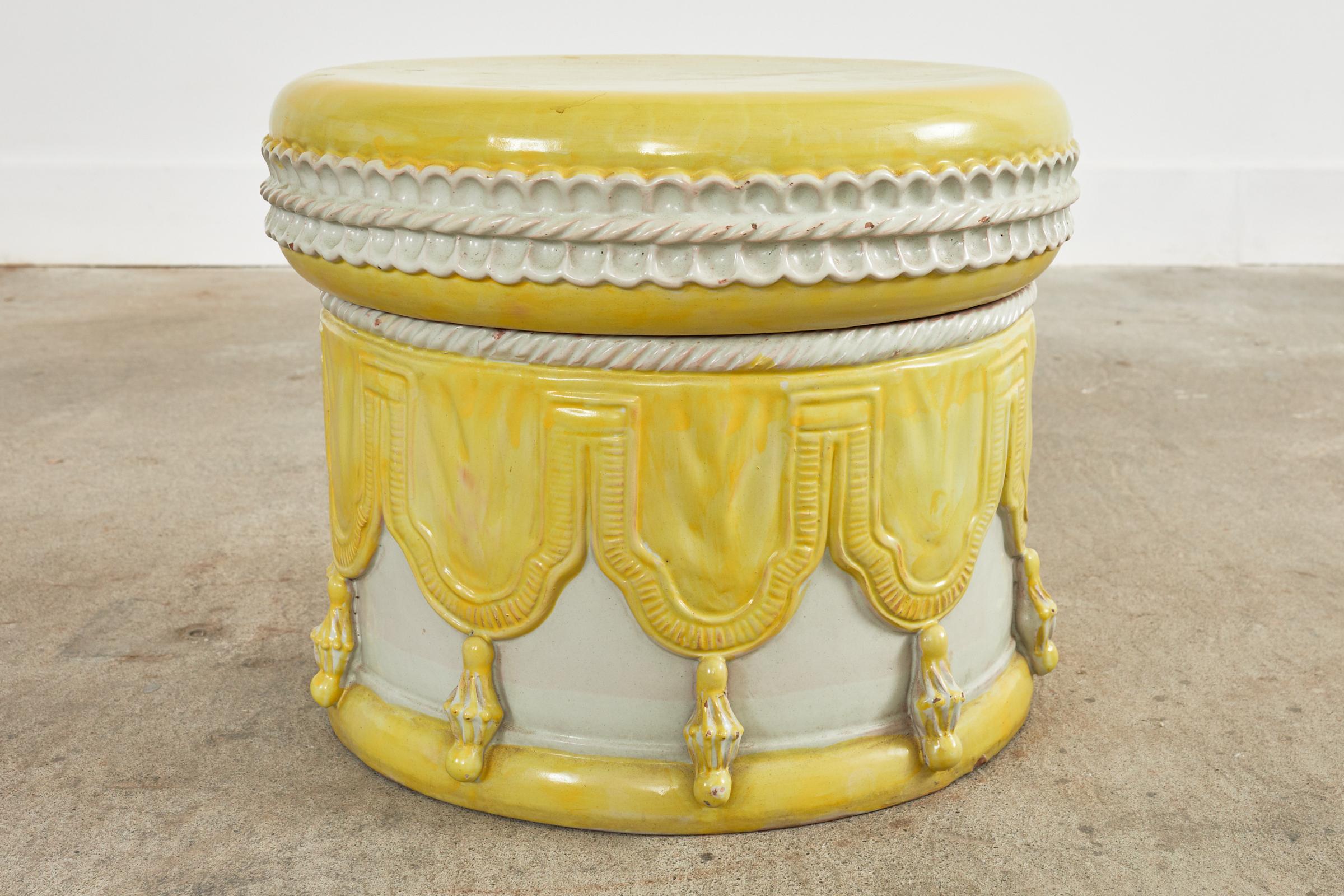 20th Century Pair of Italian Glazed Ceramic Garden Stools or Drink Tables