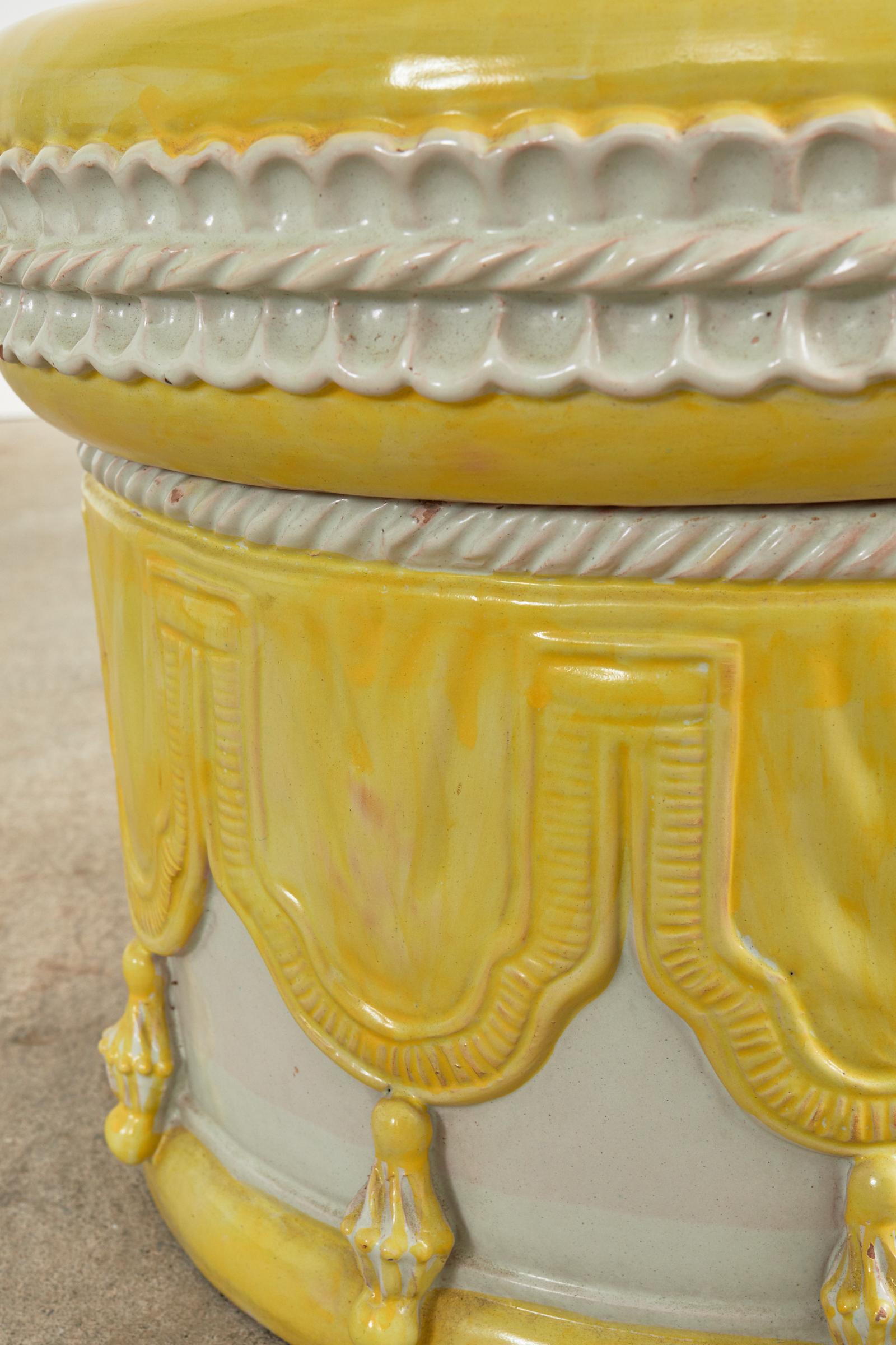 Pair of Italian Glazed Ceramic Garden Stools or Drink Tables 1