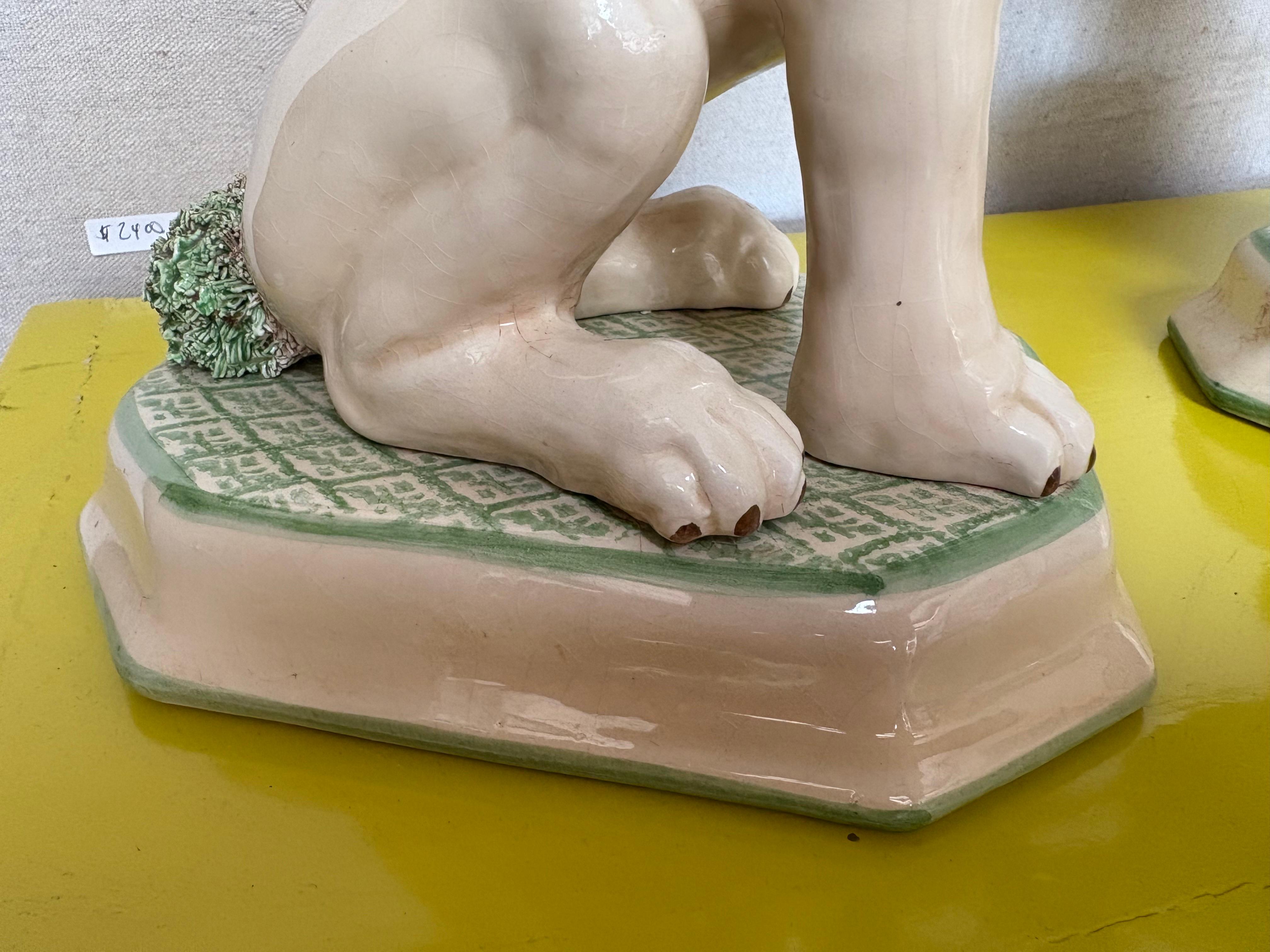 Pair Of Italian Glazed Ceramic Lions For Sale 5