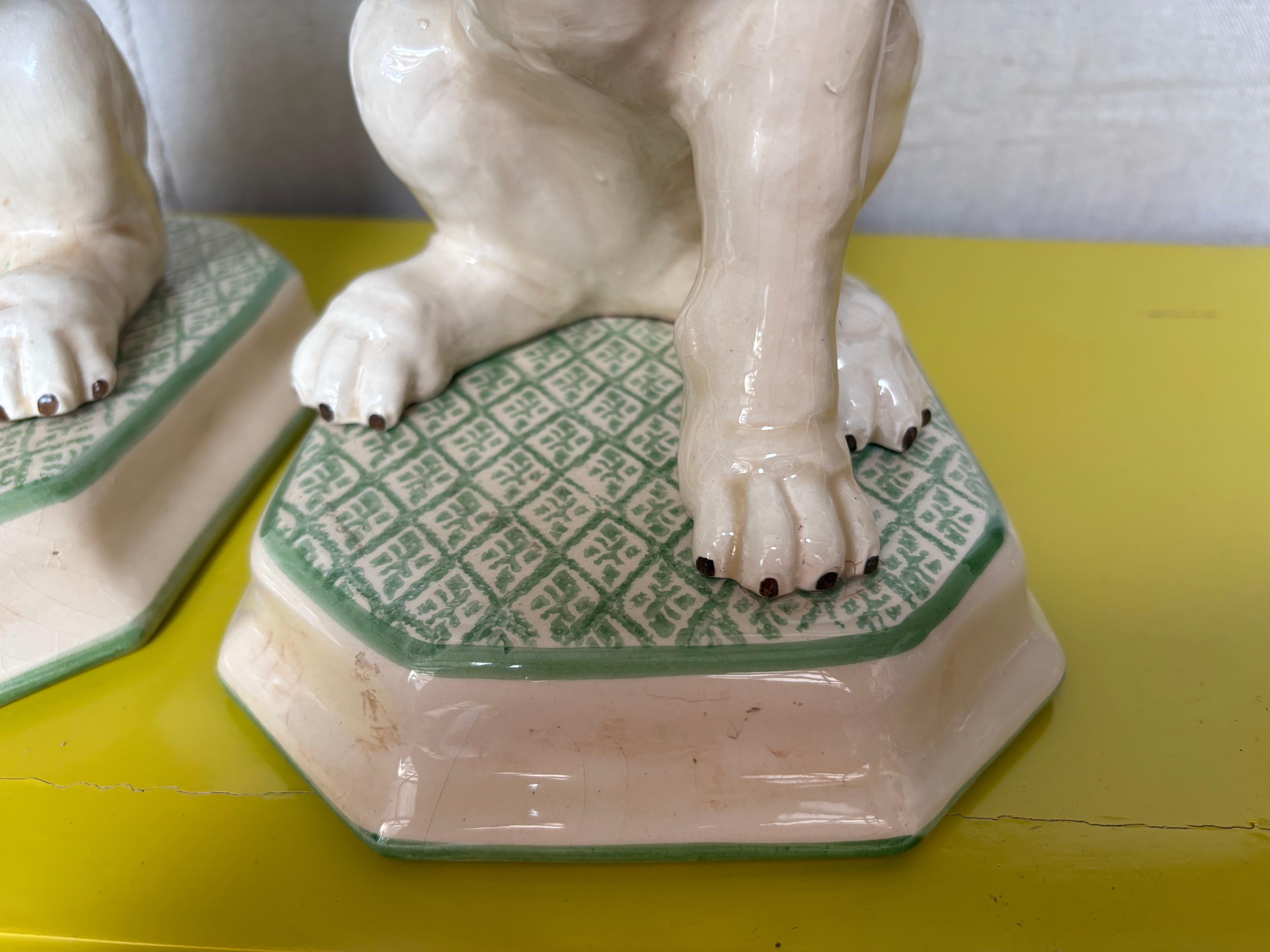 Pair Of Italian Glazed Ceramic Lions For Sale 6