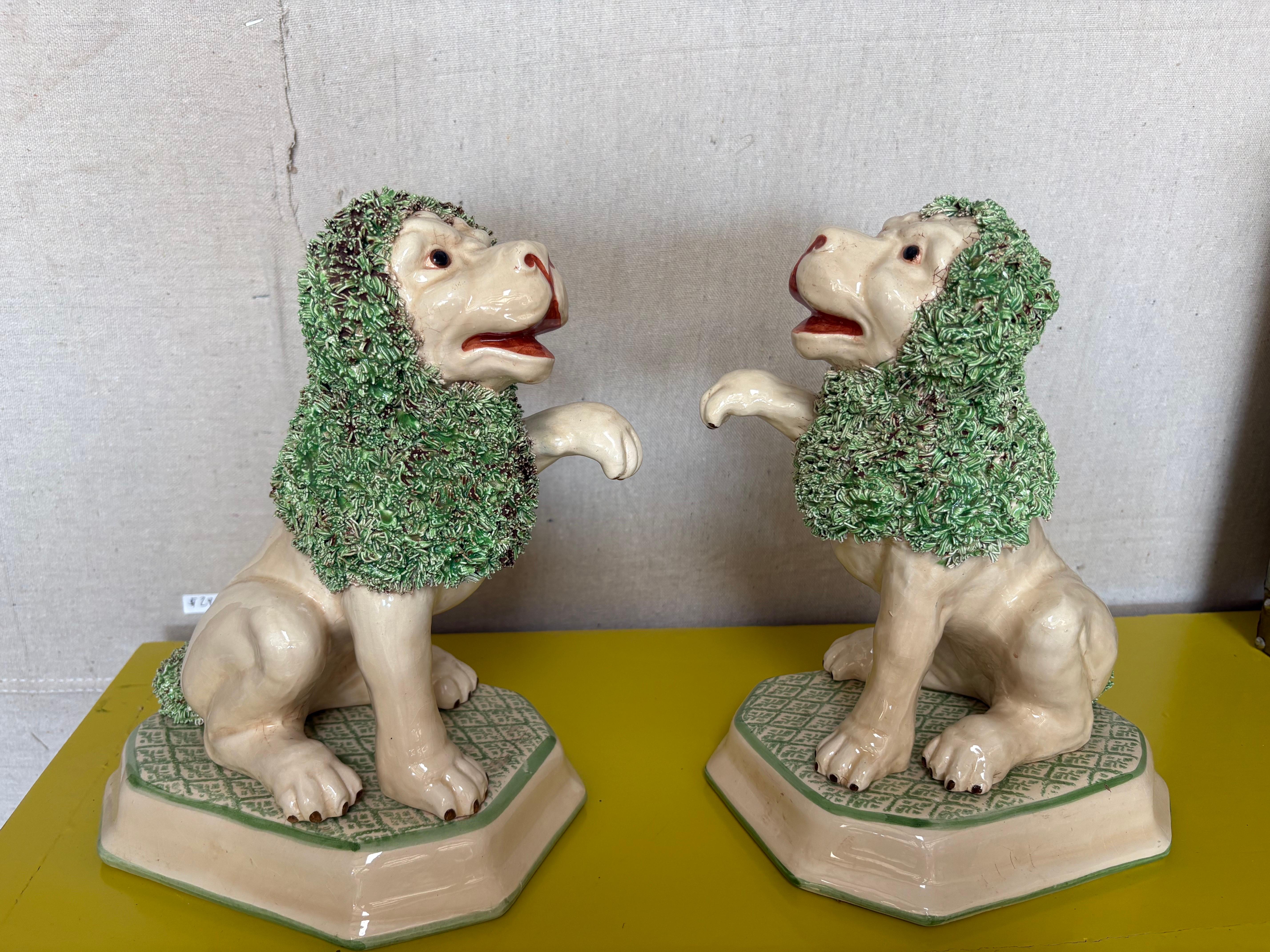 Pair Of Italian Glazed Ceramic Lions For Sale 7