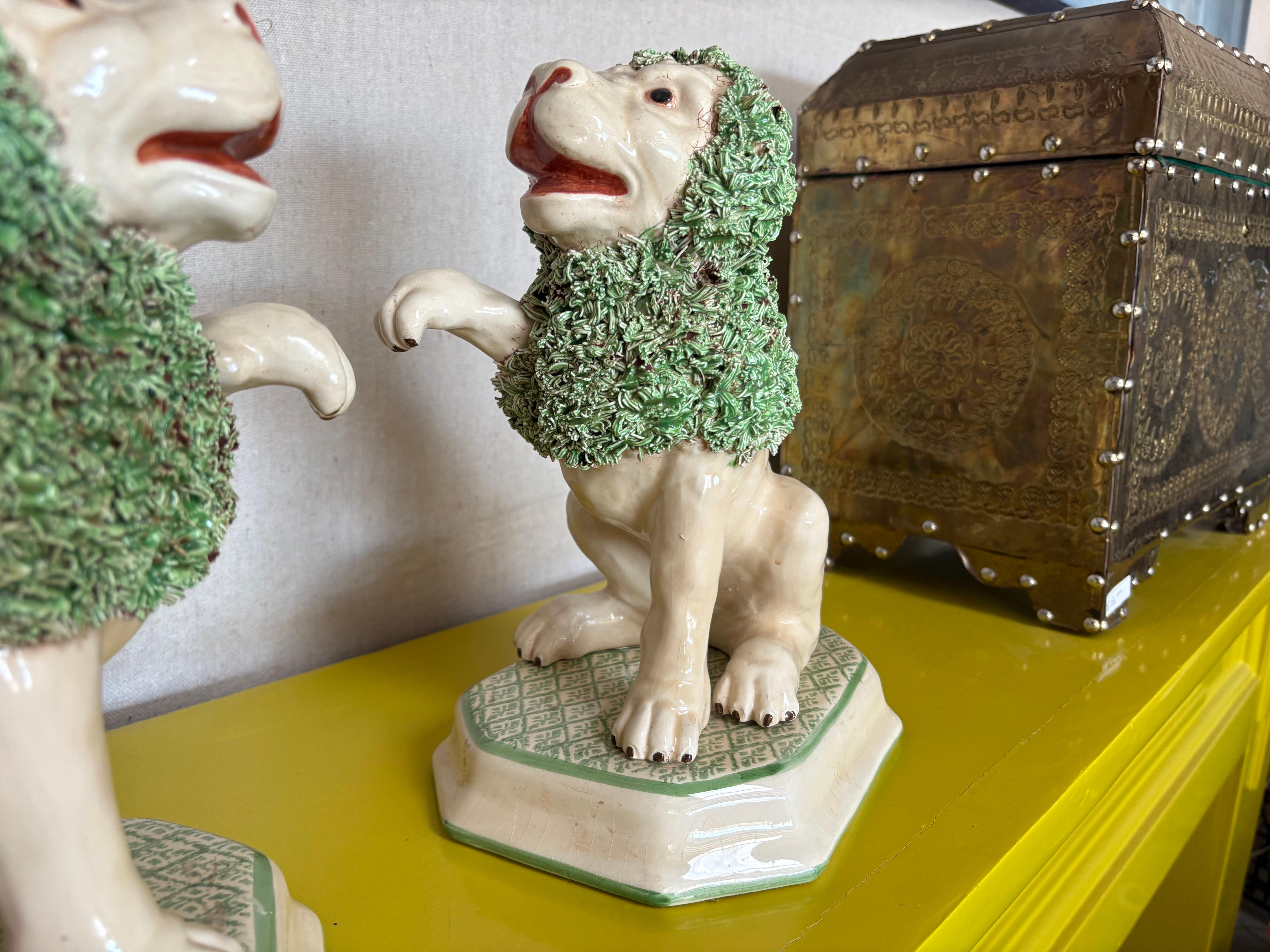Pair Of Italian Glazed Ceramic Lions For Sale 1