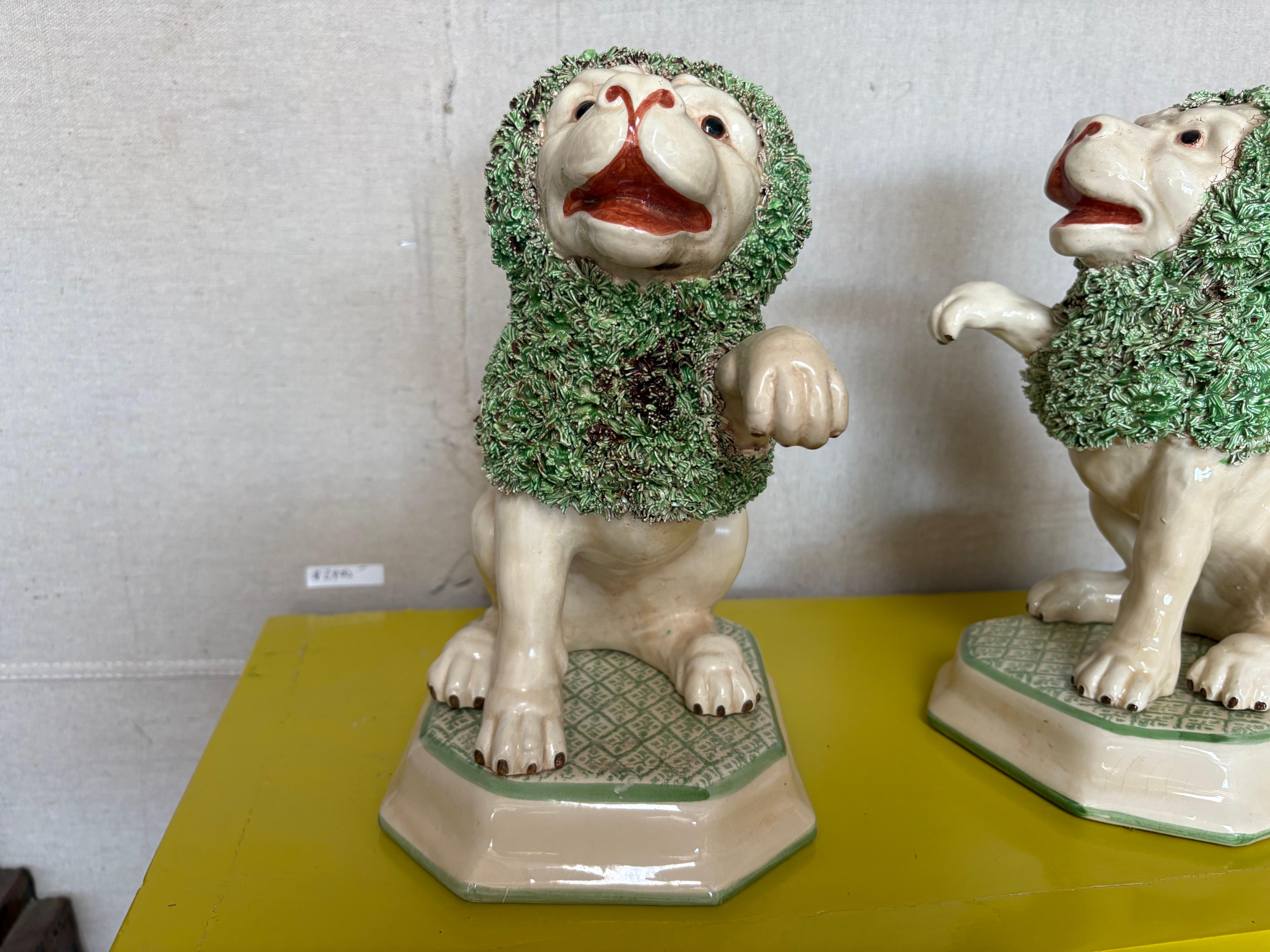 Pair Of Italian Glazed Ceramic Lions For Sale 2