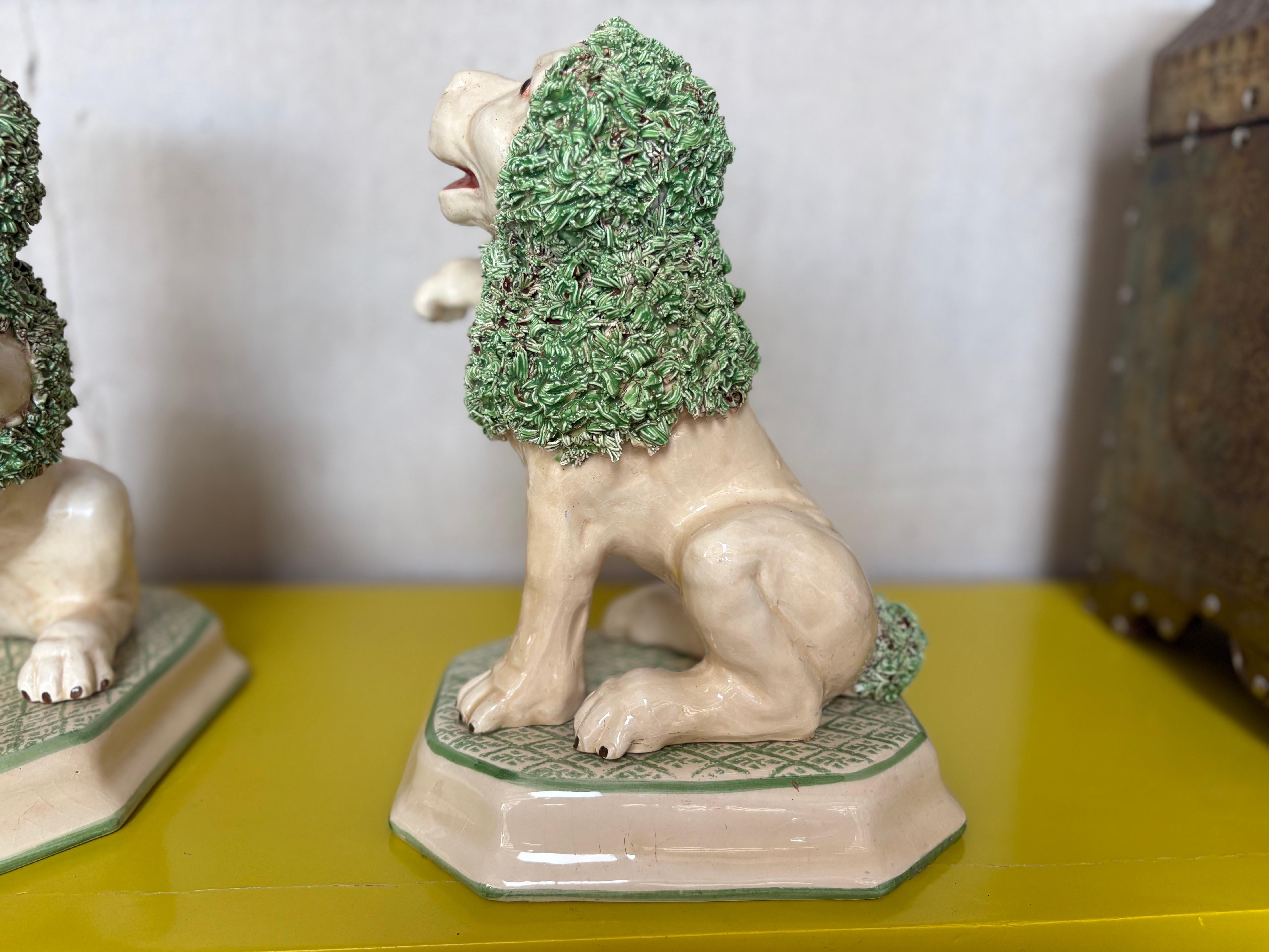 Pair Of Italian Glazed Ceramic Lions For Sale 3