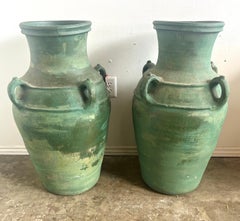 Pair of Italian Glazed Ceramic Urns C. 1930's