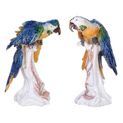 Pair of Italian Glazed Terra Cotta Parrots