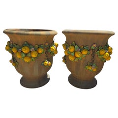 Pair of Italian Glazed Terracotta Garden Urns, 1950s
