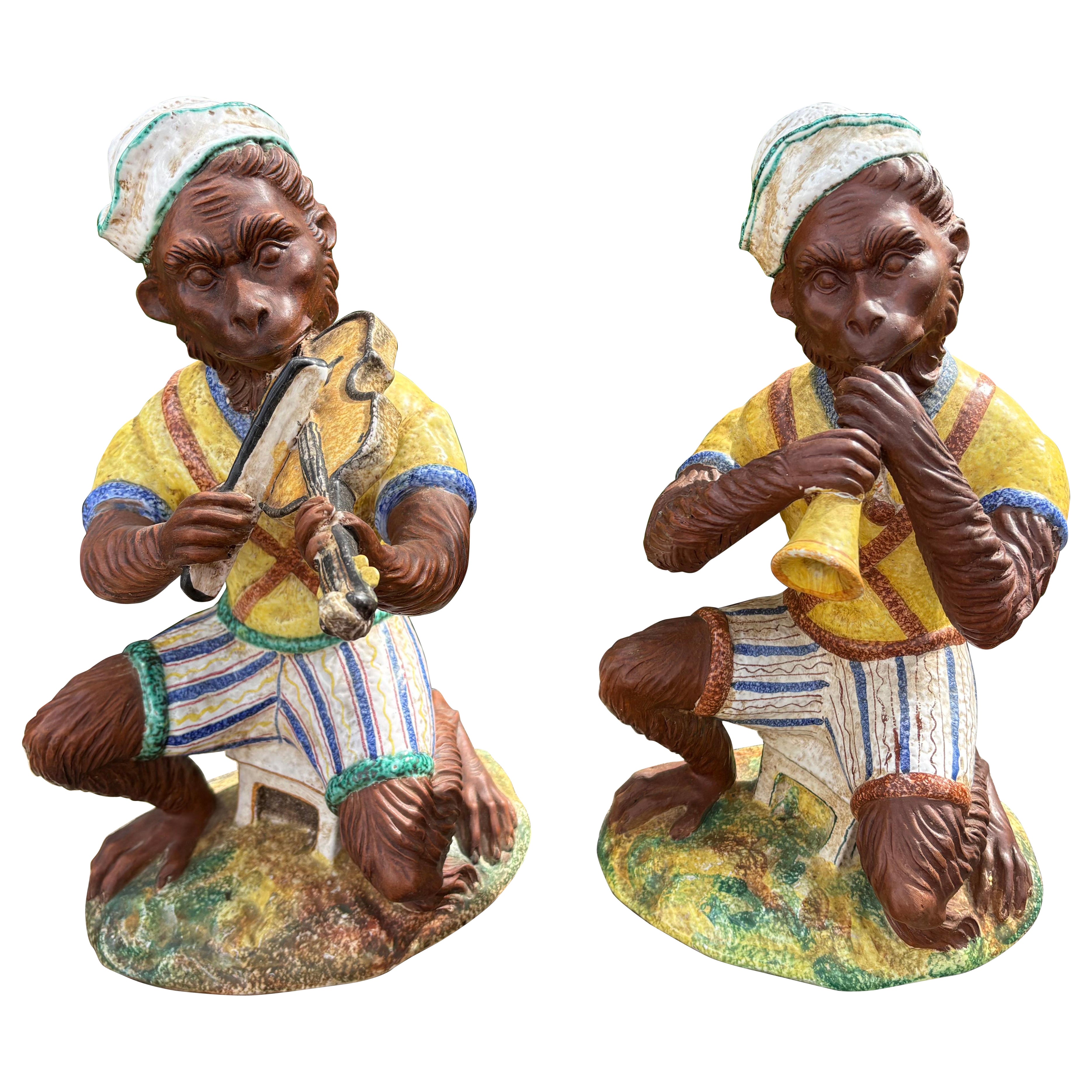 Pair Of Italian Glazed Terracotta Monkeys