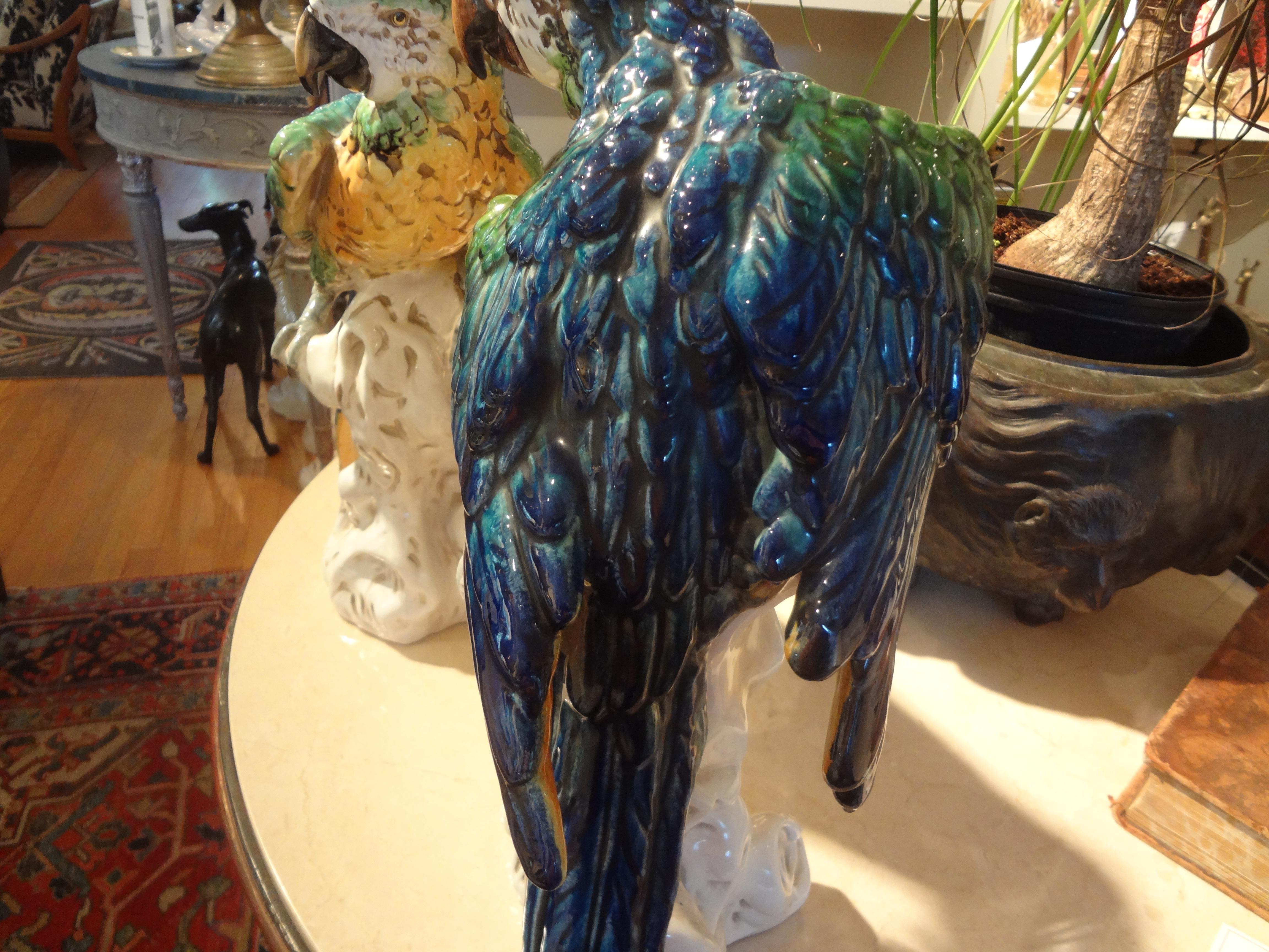 Pair of Italian Glazed Terracotta Parrot Statues For Sale 5